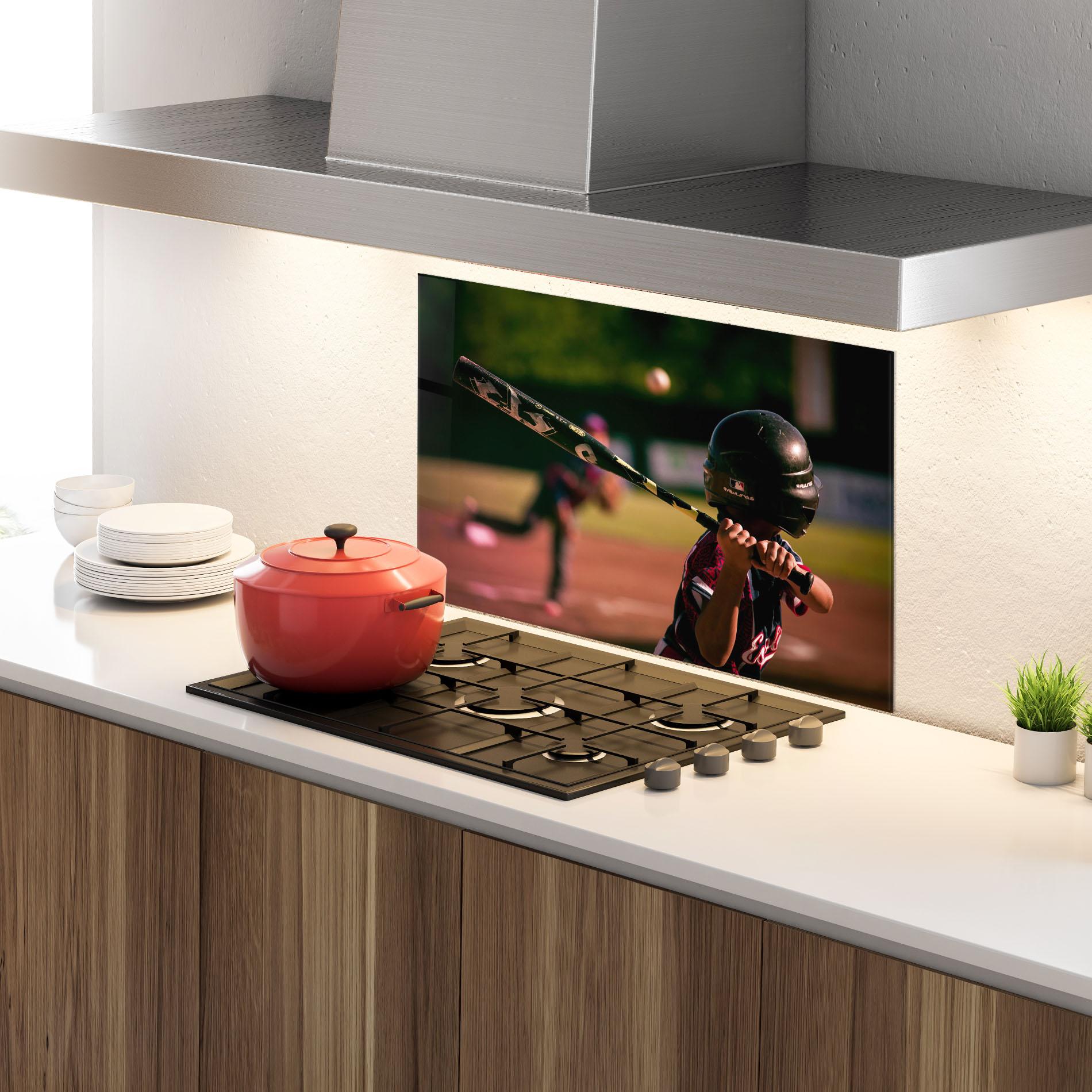 Стъклен панел за кухня Child Playing Baseball mockup 4