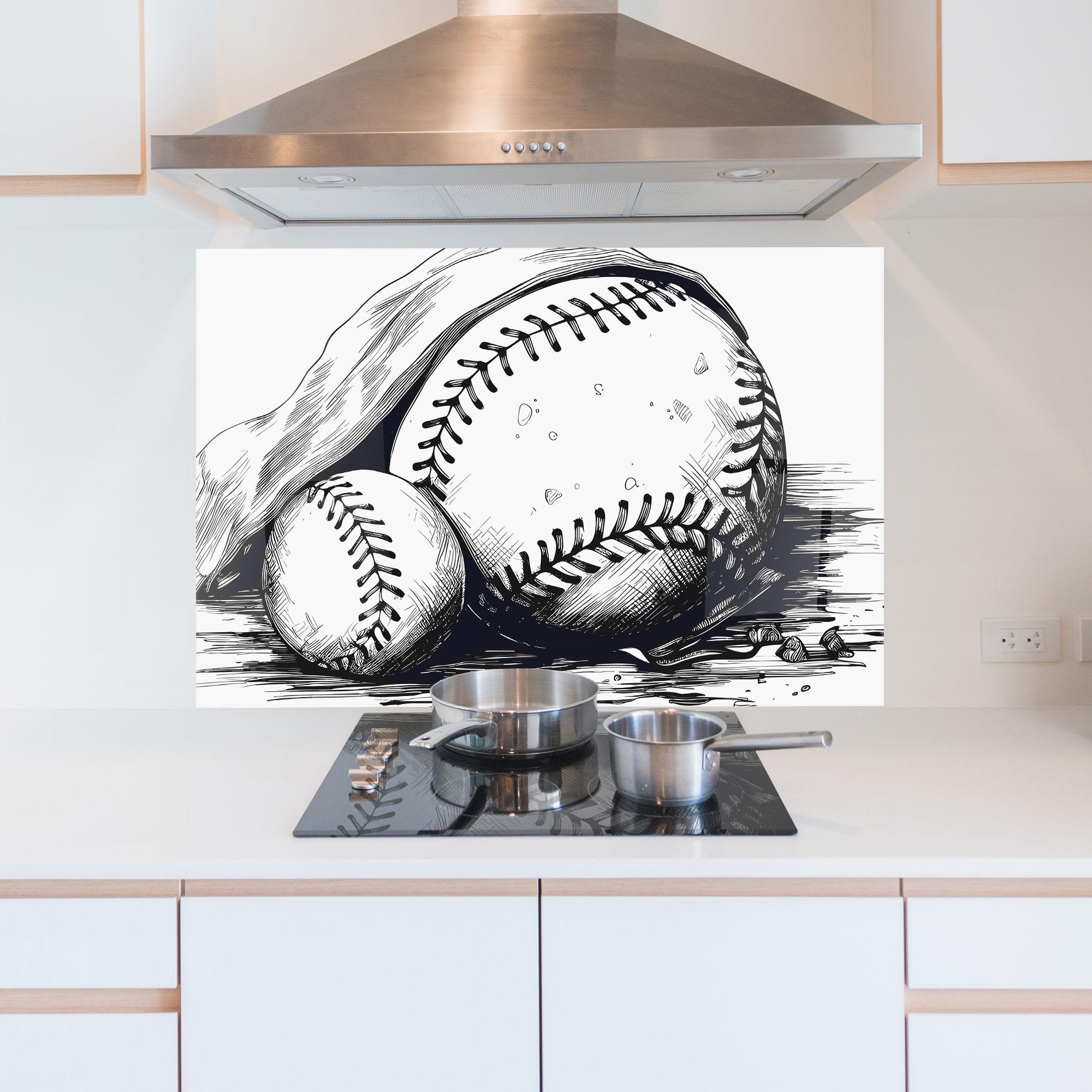 Стъклен панел за кухня Baseball Grey Line mockup 5