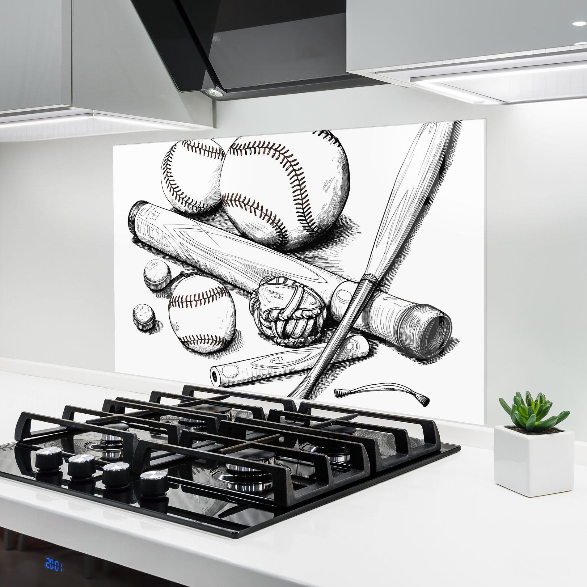 Стъклен панел за кухня Baseball Balls Line mockup 6