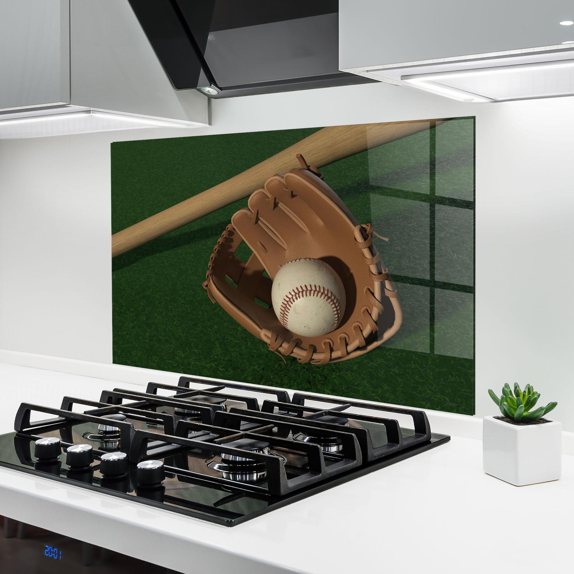 Стъклен панел за кухня Baseball Glove On Green mockup 6