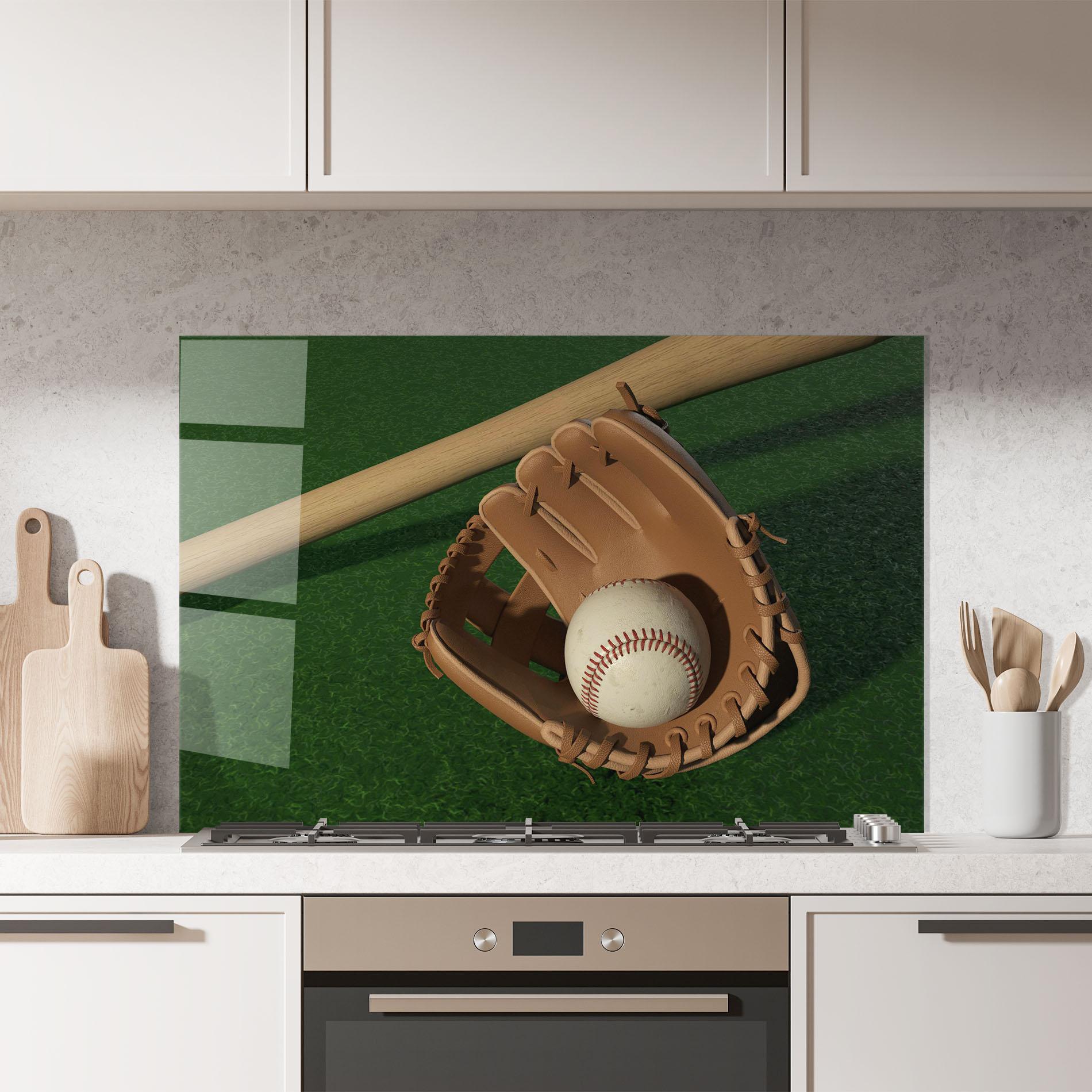 Стъклен панел за кухня Baseball Glove On Green mockup 7