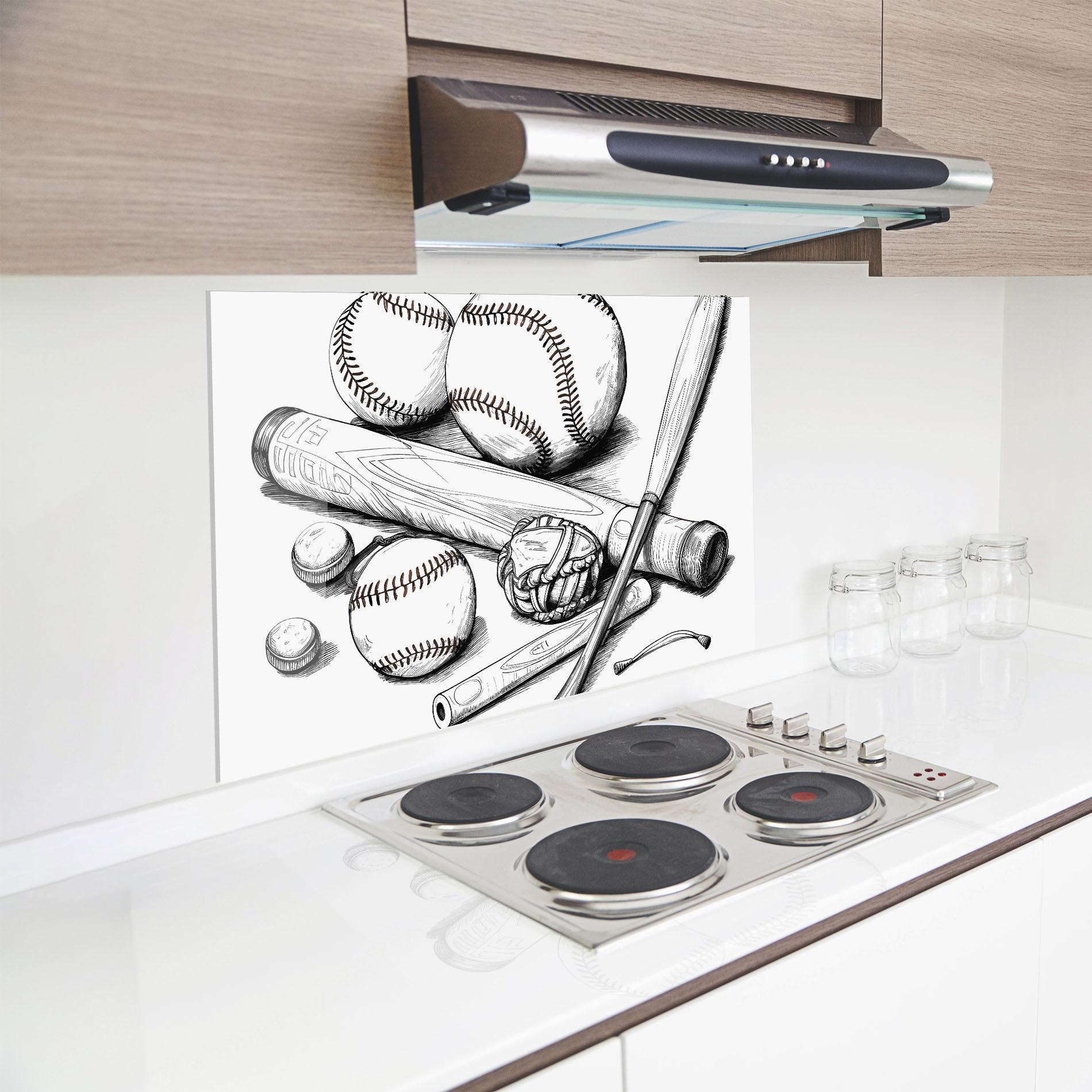 Стъклен панел за кухня Baseball Balls Line mockup 8