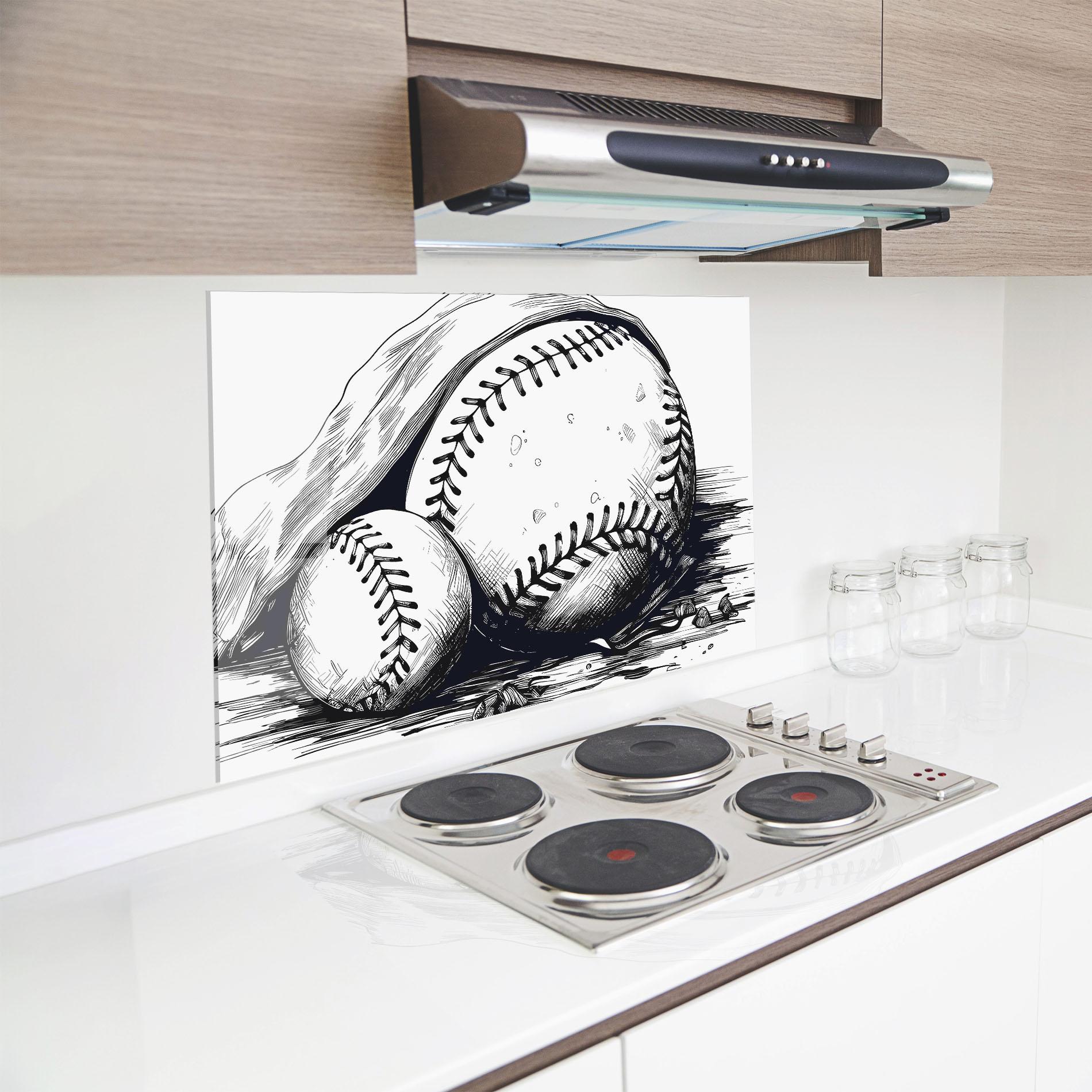 Стъклен панел за кухня Baseball Grey Line mockup 8