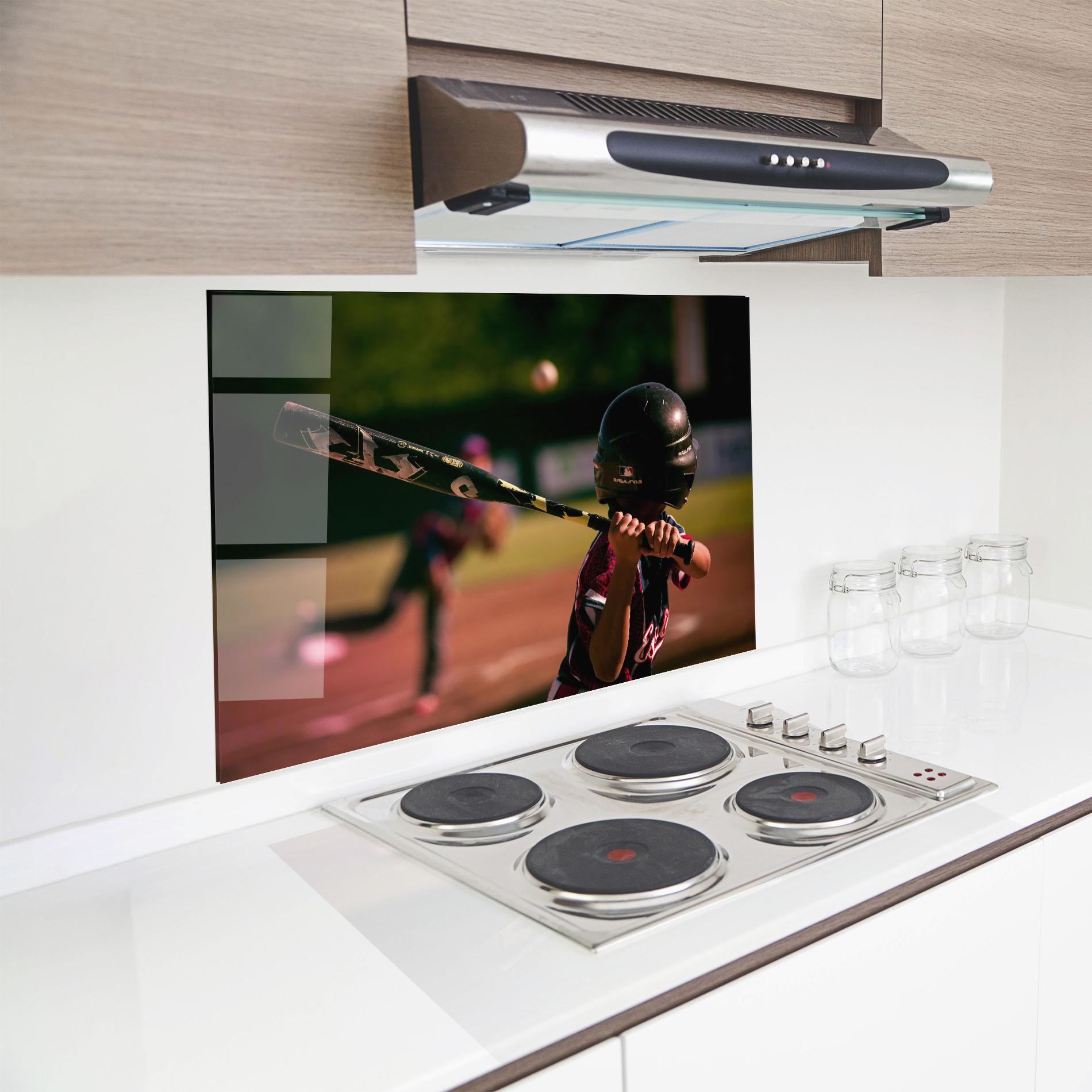 Стъклен панел за кухня Child Playing Baseball mockup 8