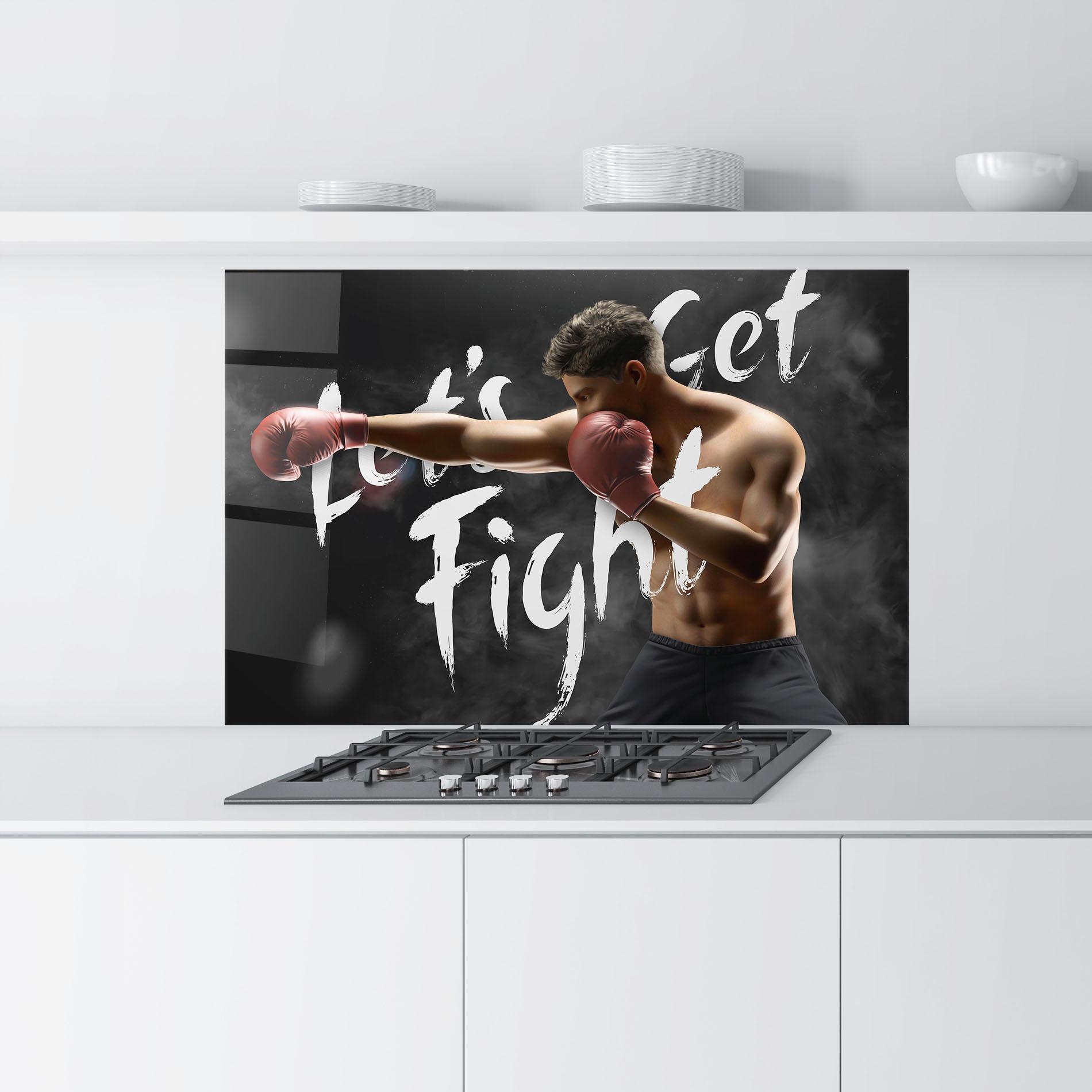 Стъклен панел за кухня Lets Get Fight mockup 9