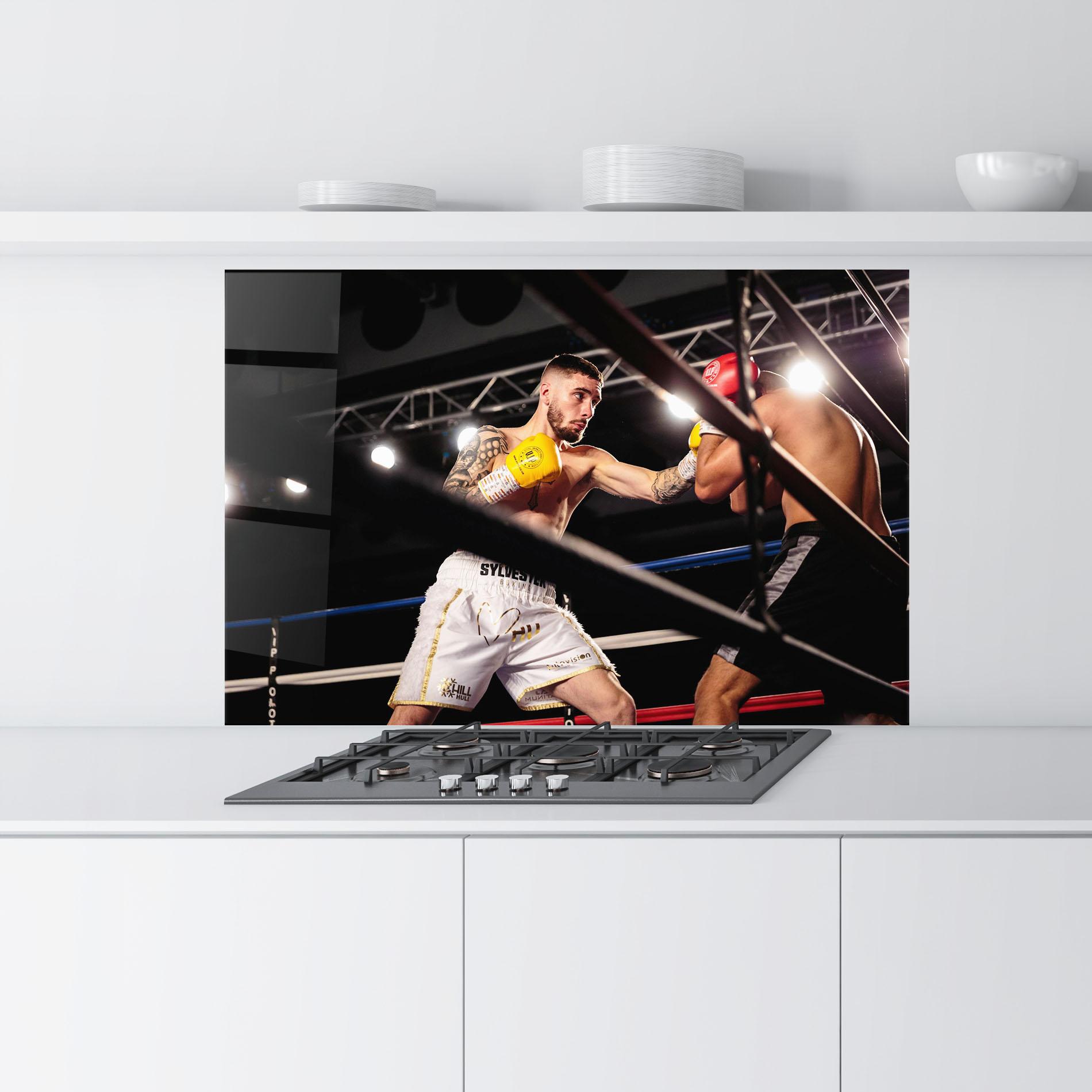 Стъклен панел за кухня Yellow Gloves mockup 9