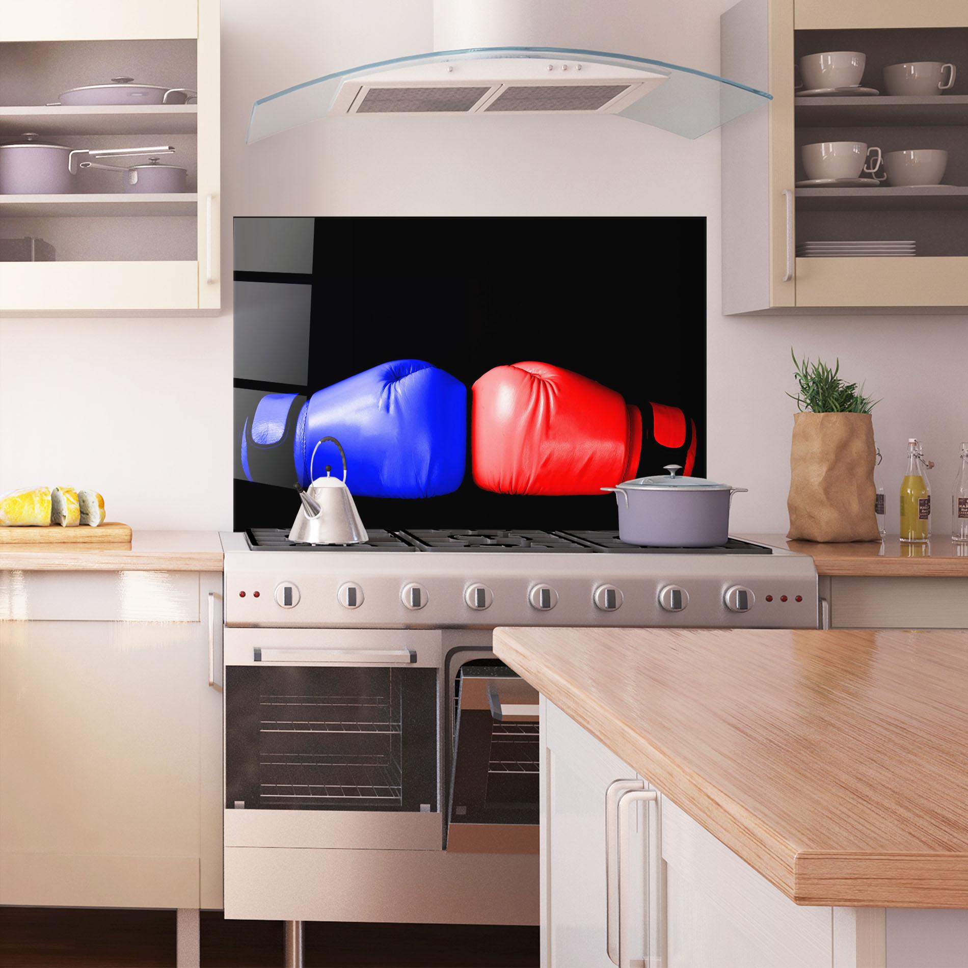 Стъклен панел за кухня Boxing Blue Red Glove mockup 1