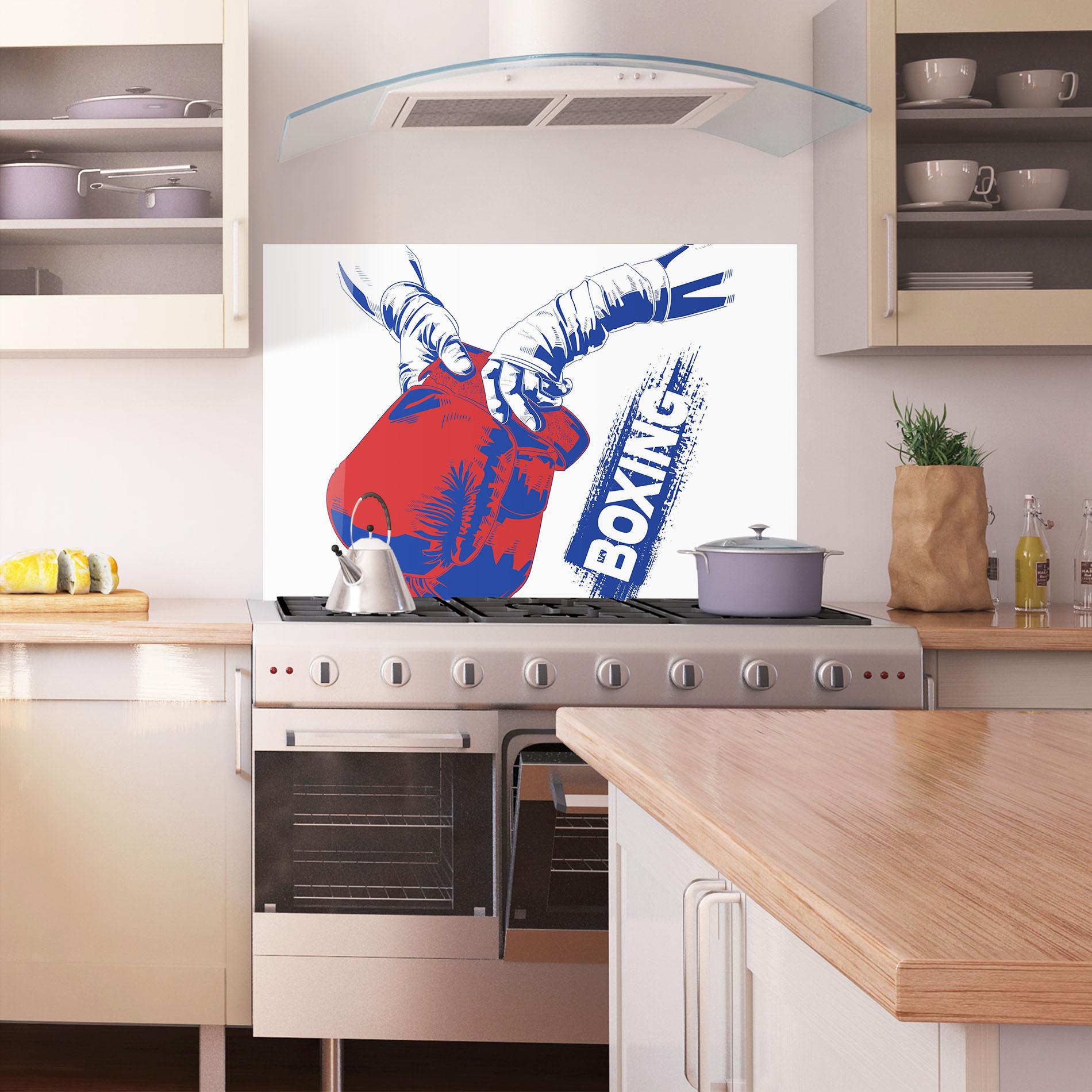 Стъклен панел за кухня Boxing Blue mockup 1