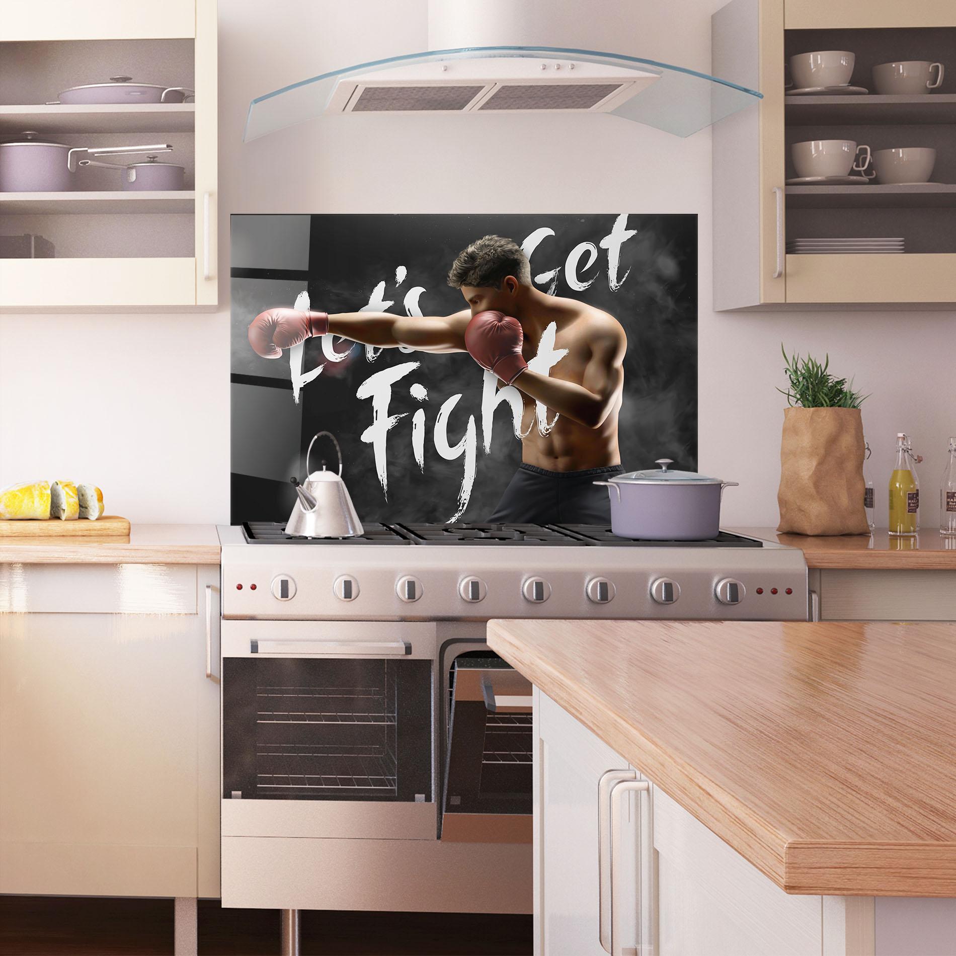 Стъклен панел за кухня Lets Get Fight mockup 1