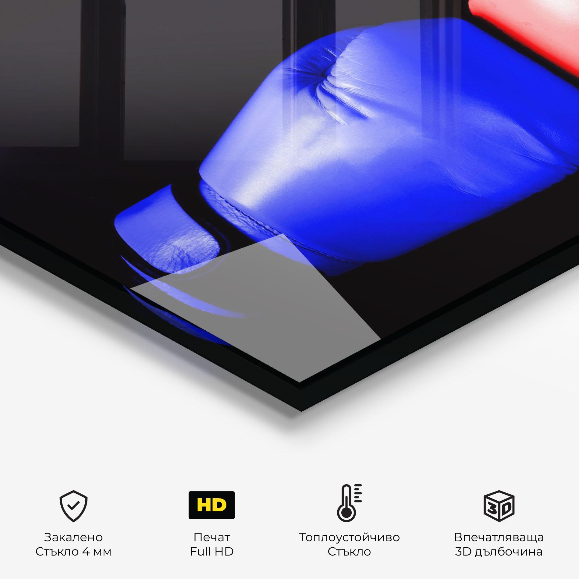 Стъклен панел за кухня Boxing Blue Red Glove mockup 2