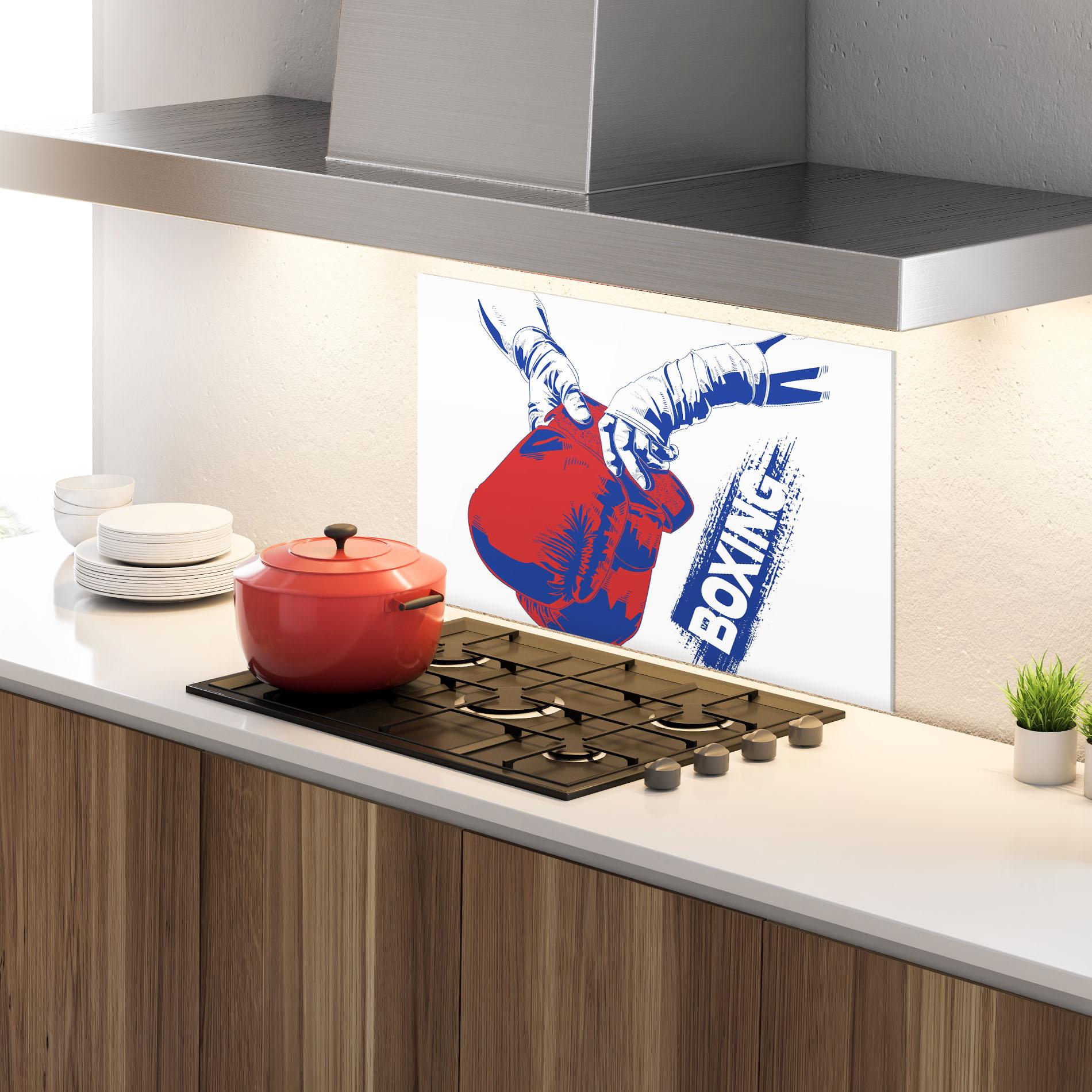 Стъклен панел за кухня Boxing Blue mockup 4