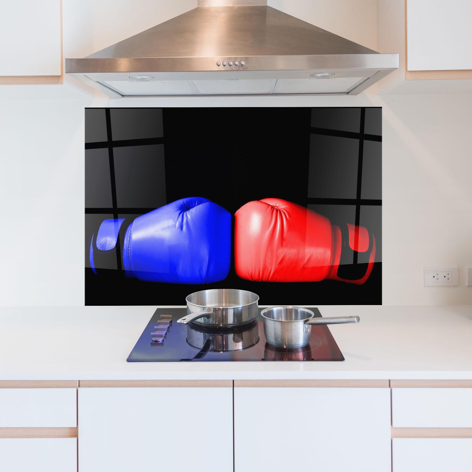 Стъклен панел за кухня Boxing Blue Red Glove mockup 5
