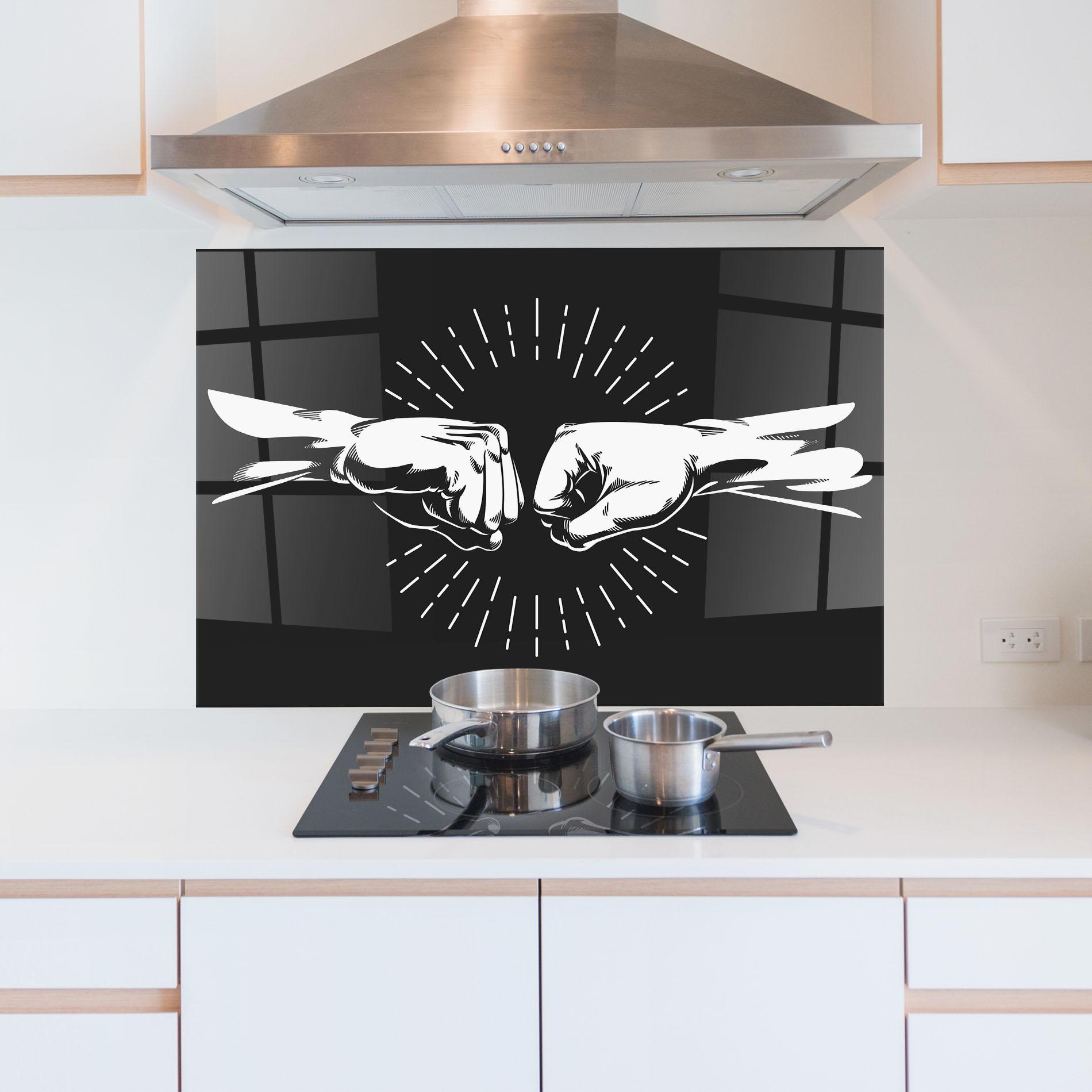 Стъклен панел за кухня Grey Handshake Box mockup 5