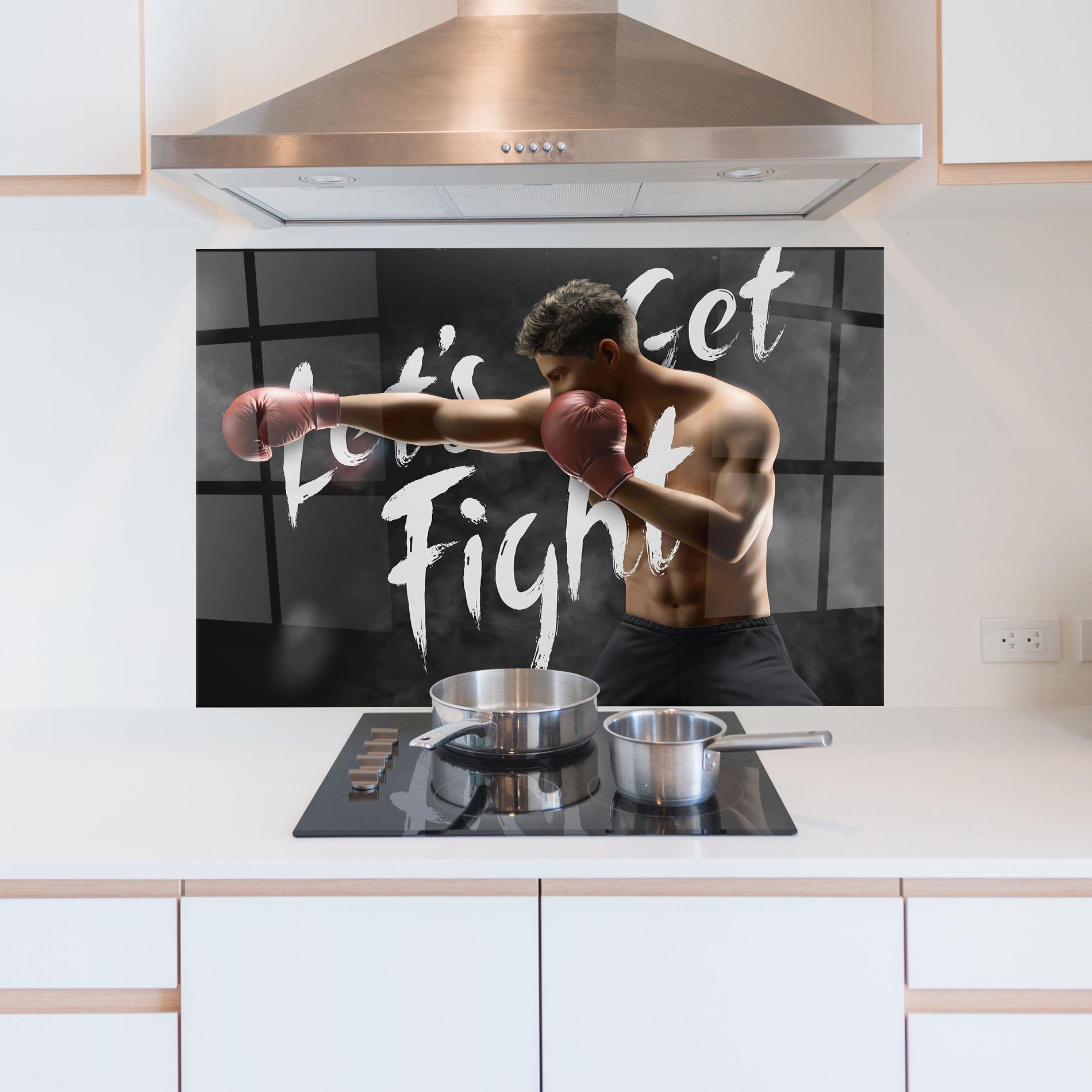 Стъклен панел за кухня Lets Get Fight mockup 5