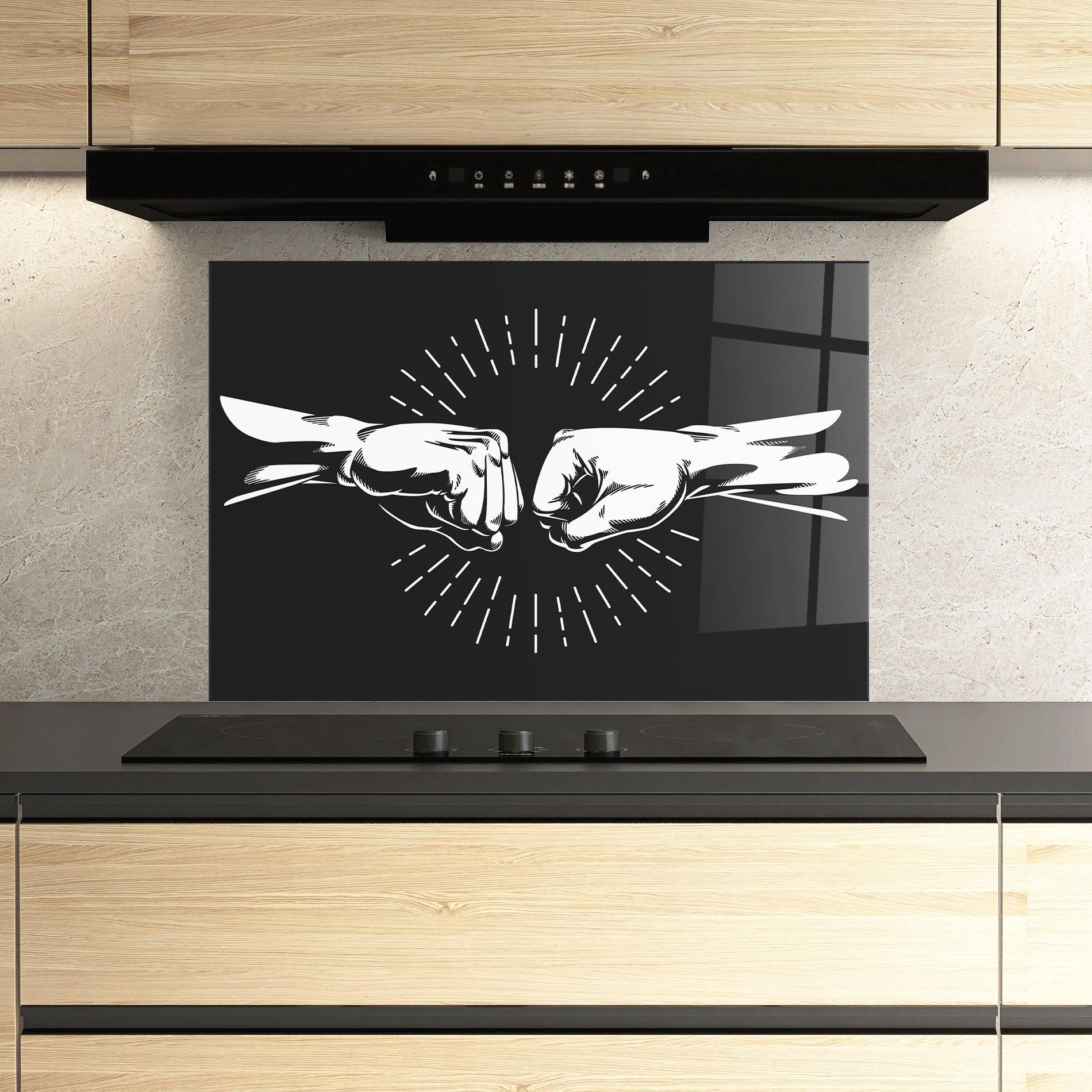 Стъклен панел за кухня Grey Handshake Box mockup 3