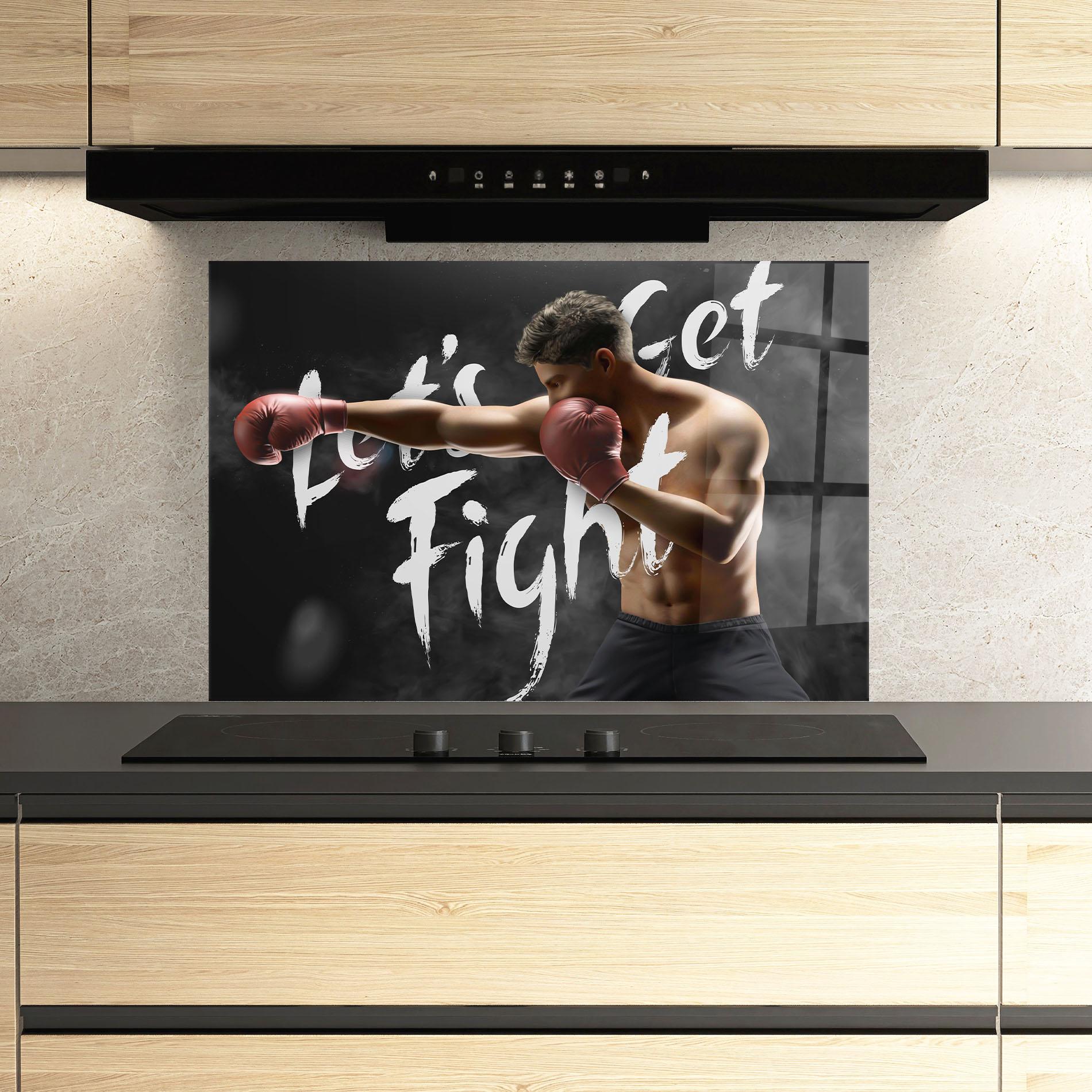 Стъклен панел за кухня Lets Get Fight mockup 3