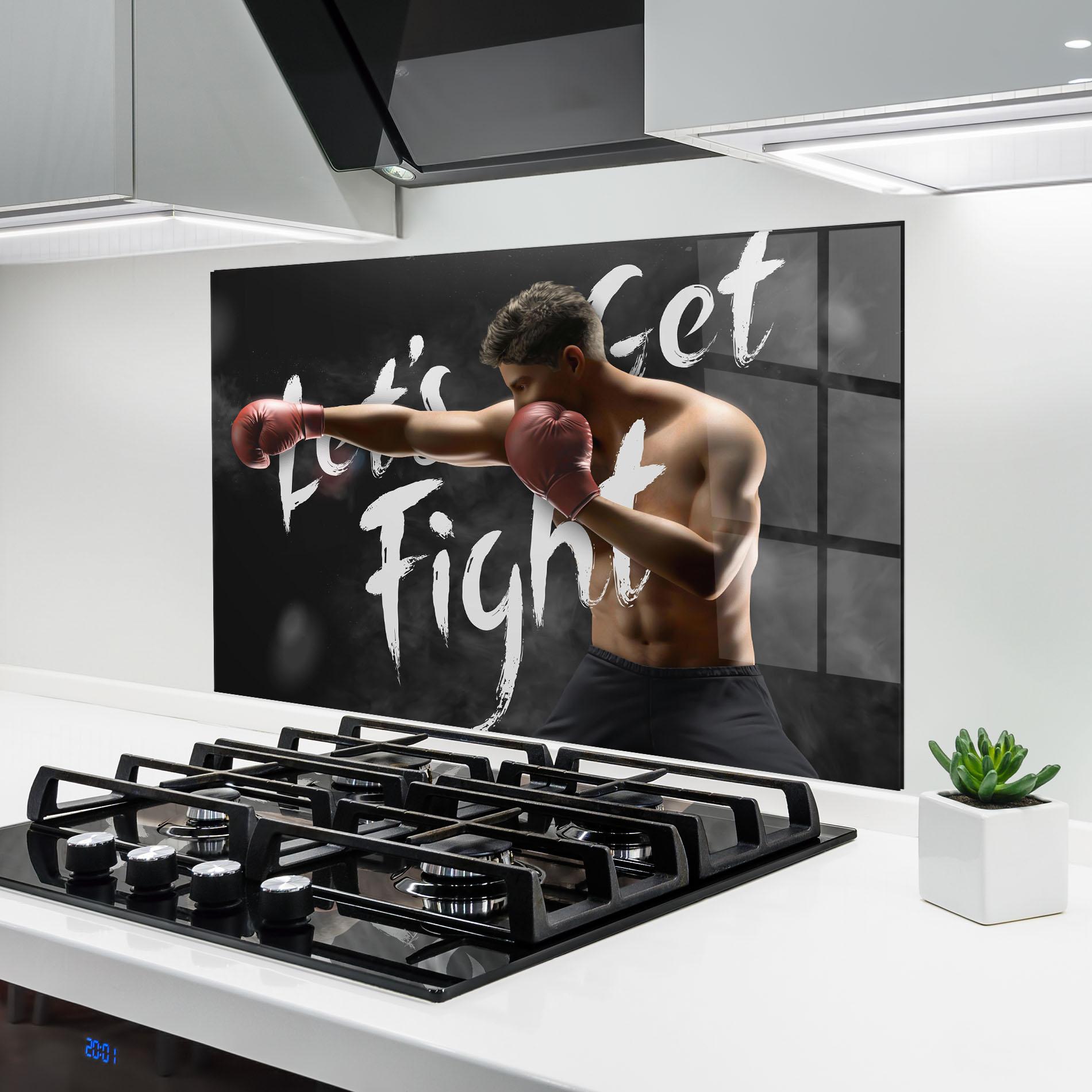 Стъклен панел за кухня Lets Get Fight mockup 6