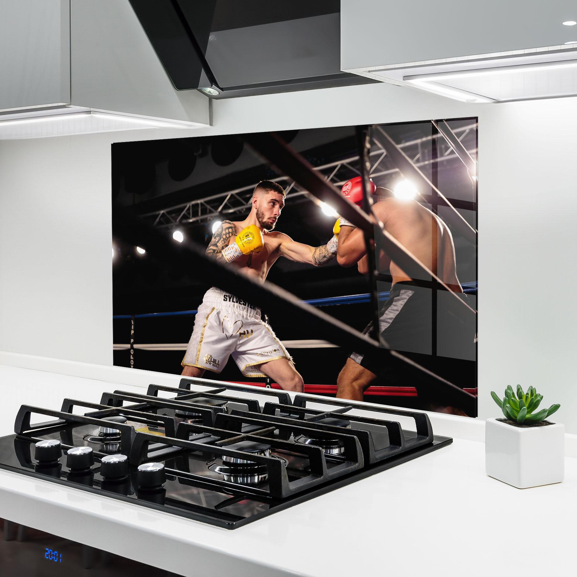 Стъклен панел за кухня Yellow Gloves mockup 6