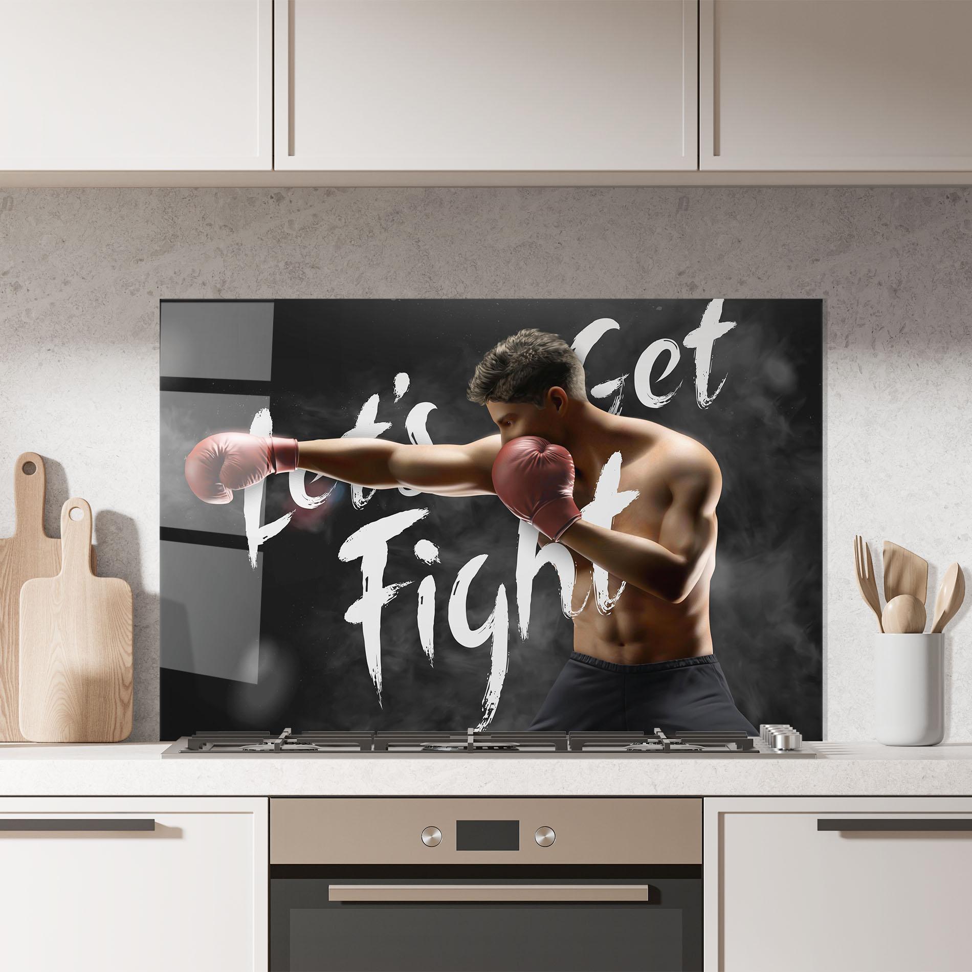 Стъклен панел за кухня Lets Get Fight mockup 7