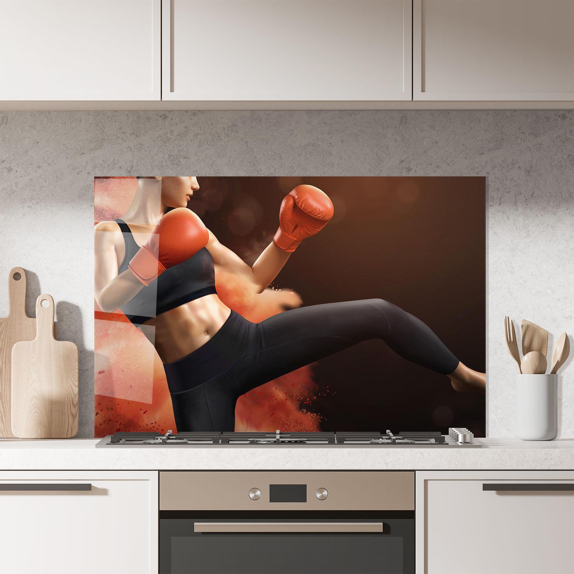 Стъклен панел за кухня Woman Box mockup 7