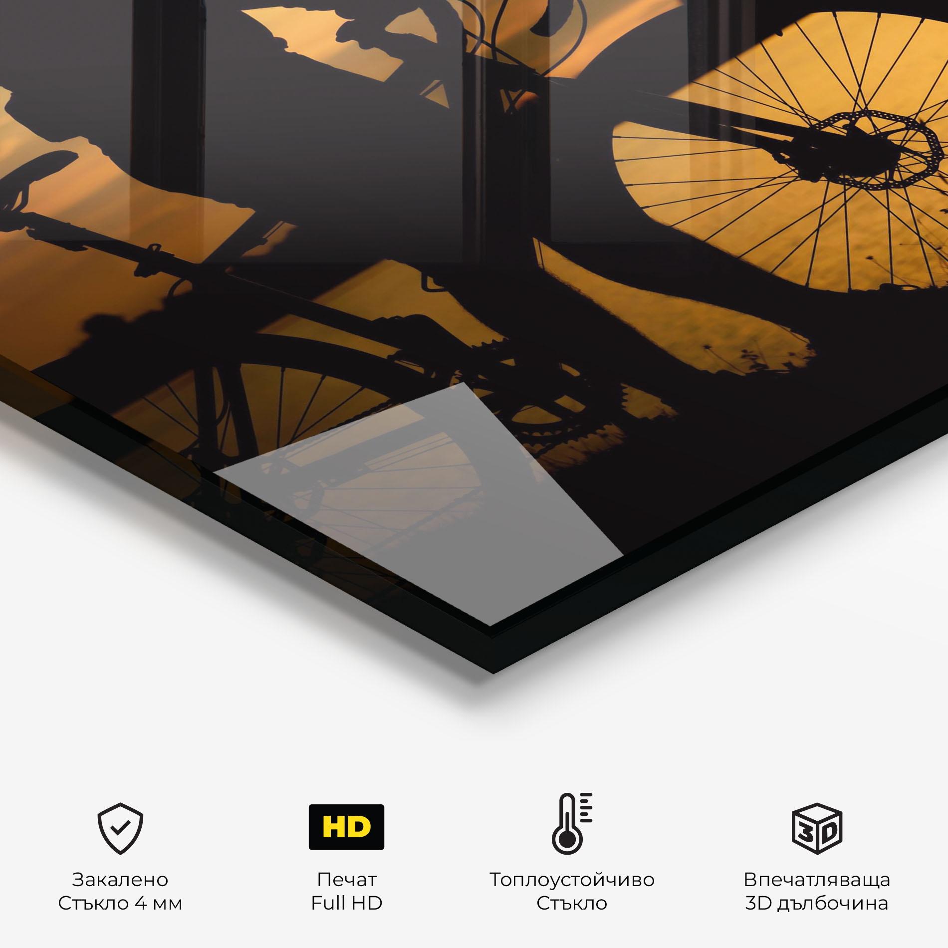 Стъклен панел за кухня Bicycle Sunset Silhouette mockup 2