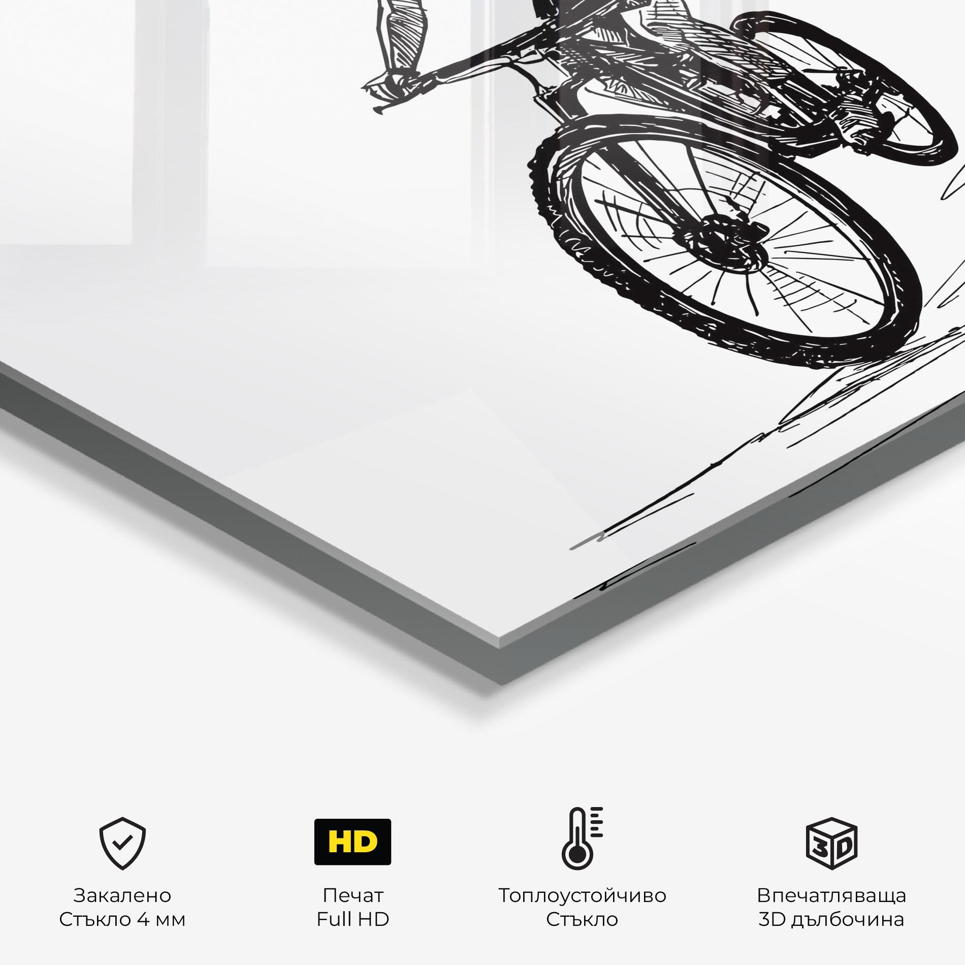 Стъклен панел за кухня Bike Couple Line mockup 2