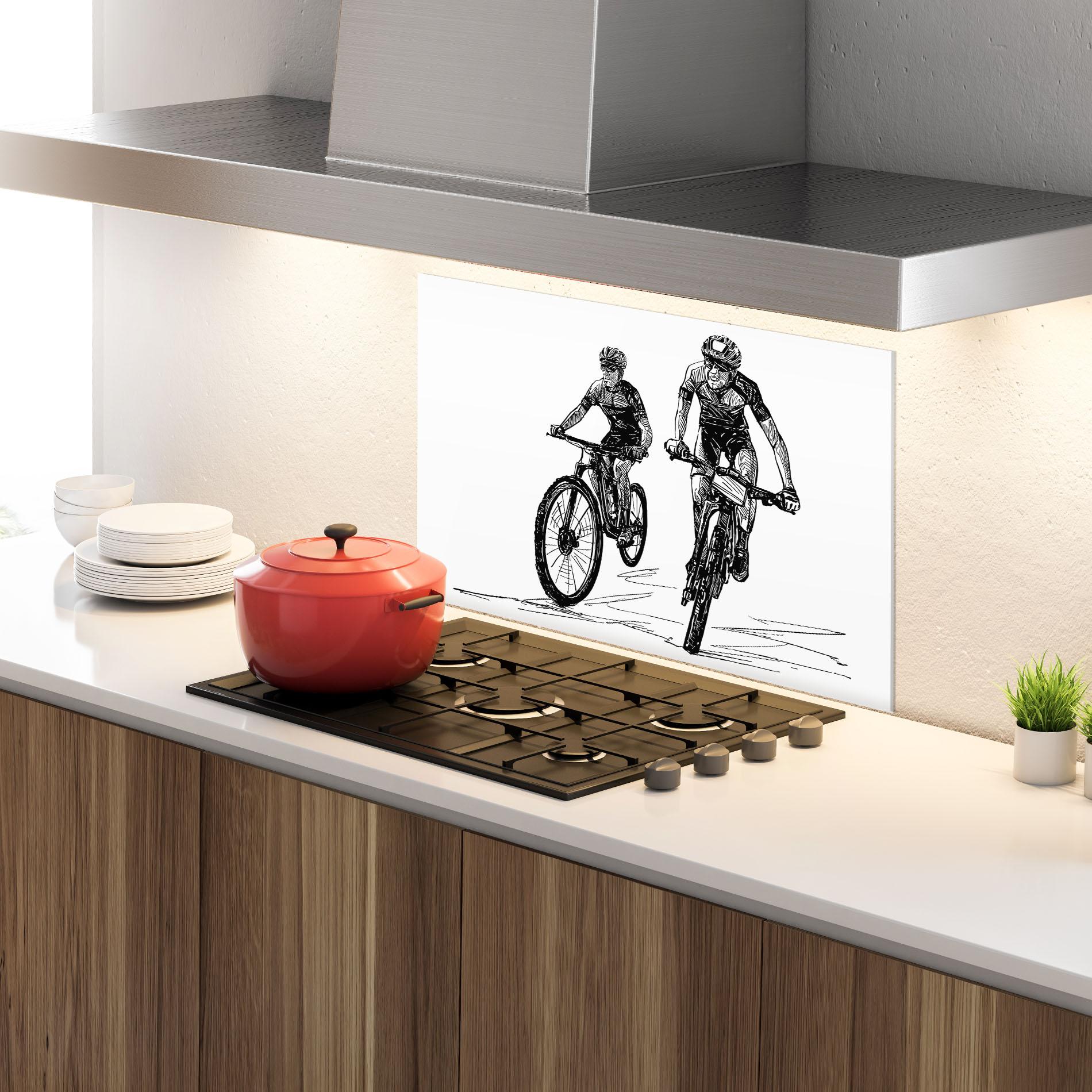 Стъклен панел за кухня Bike Couple Line mockup 4