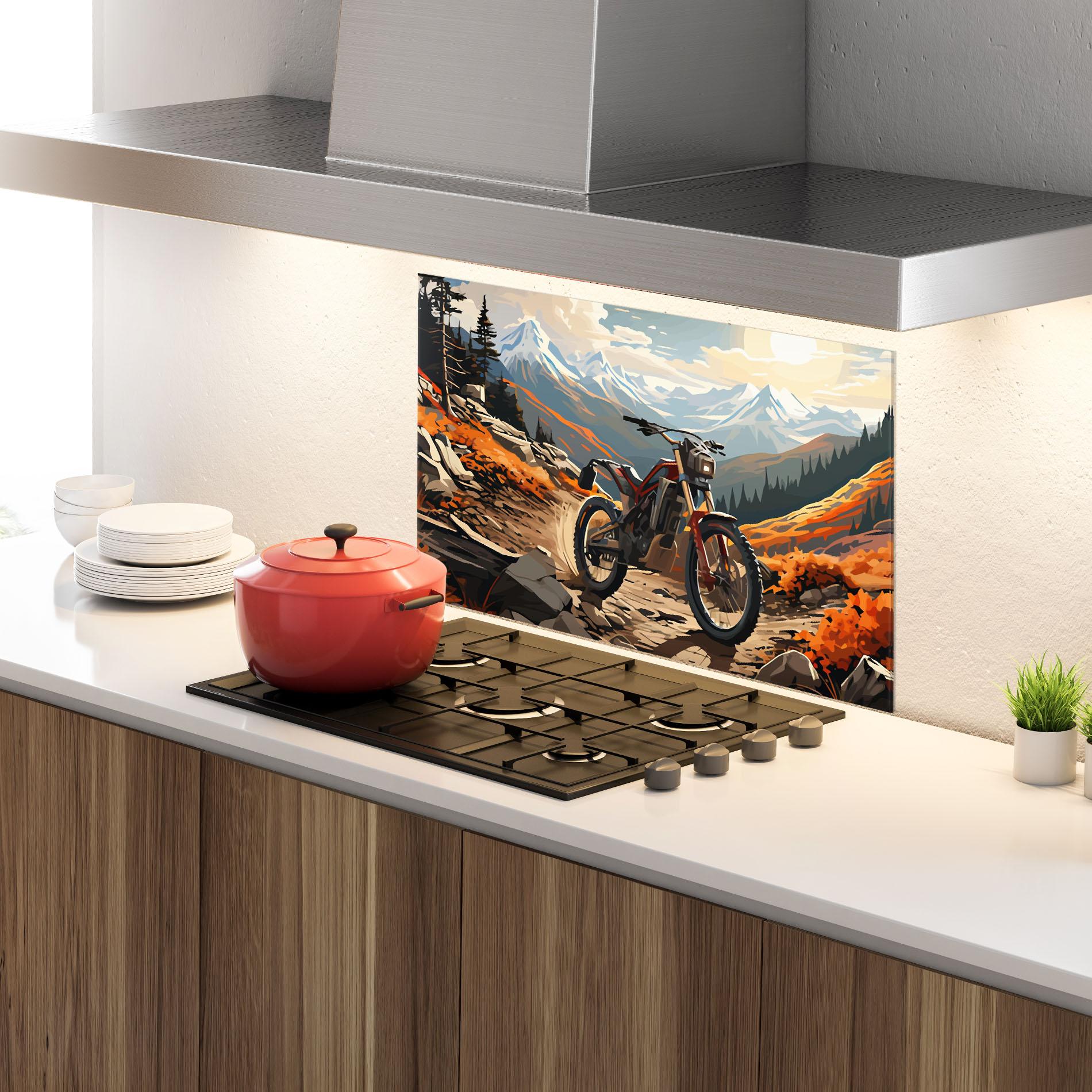 Стъклен панел за кухня Bike Mountain mockup 4