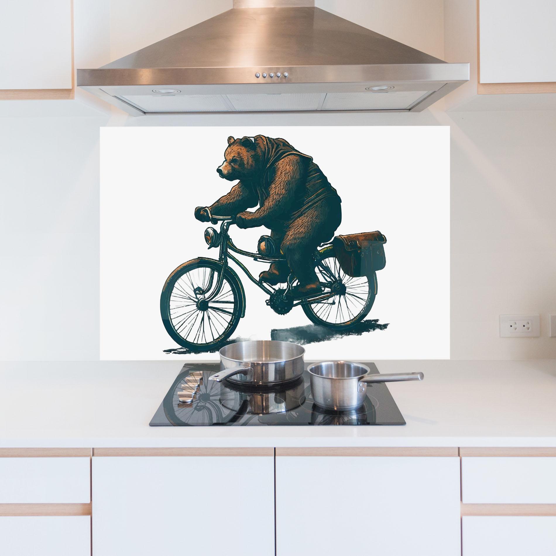 Стъклен панел за кухня Bear Bike mockup 5