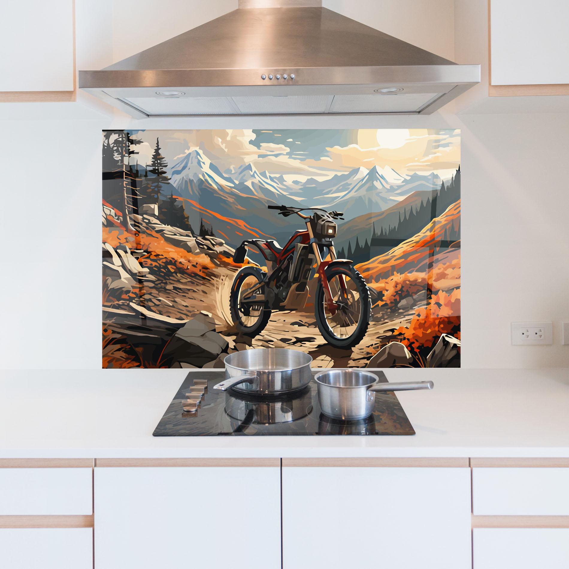 Стъклен панел за кухня Bike Mountain mockup 5