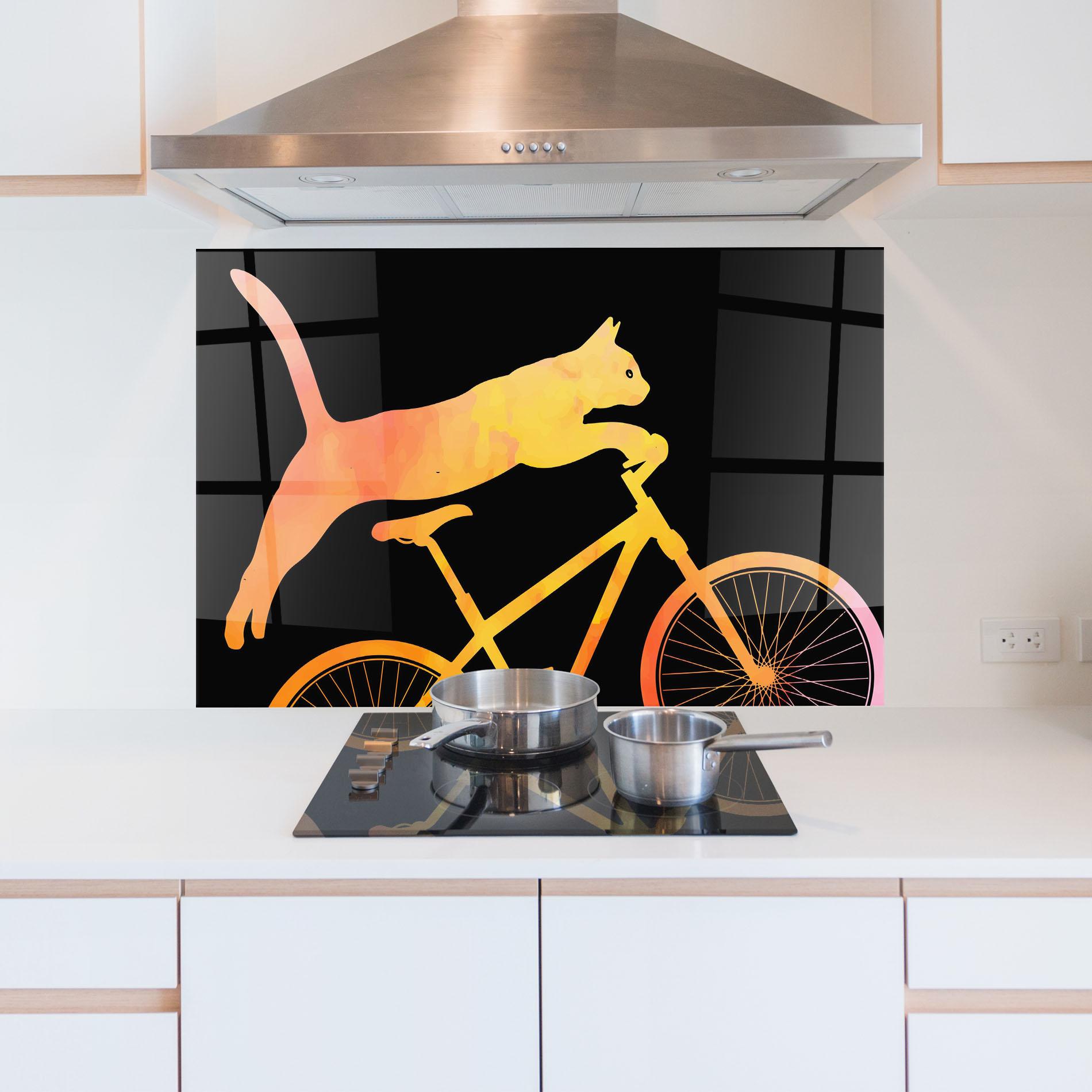 Стъклен панел за кухня Cat Bike mockup 5