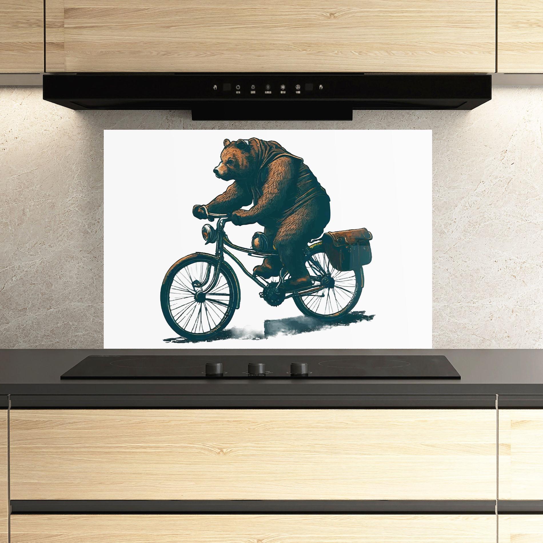 Стъклен панел за кухня Bear Bike mockup 3