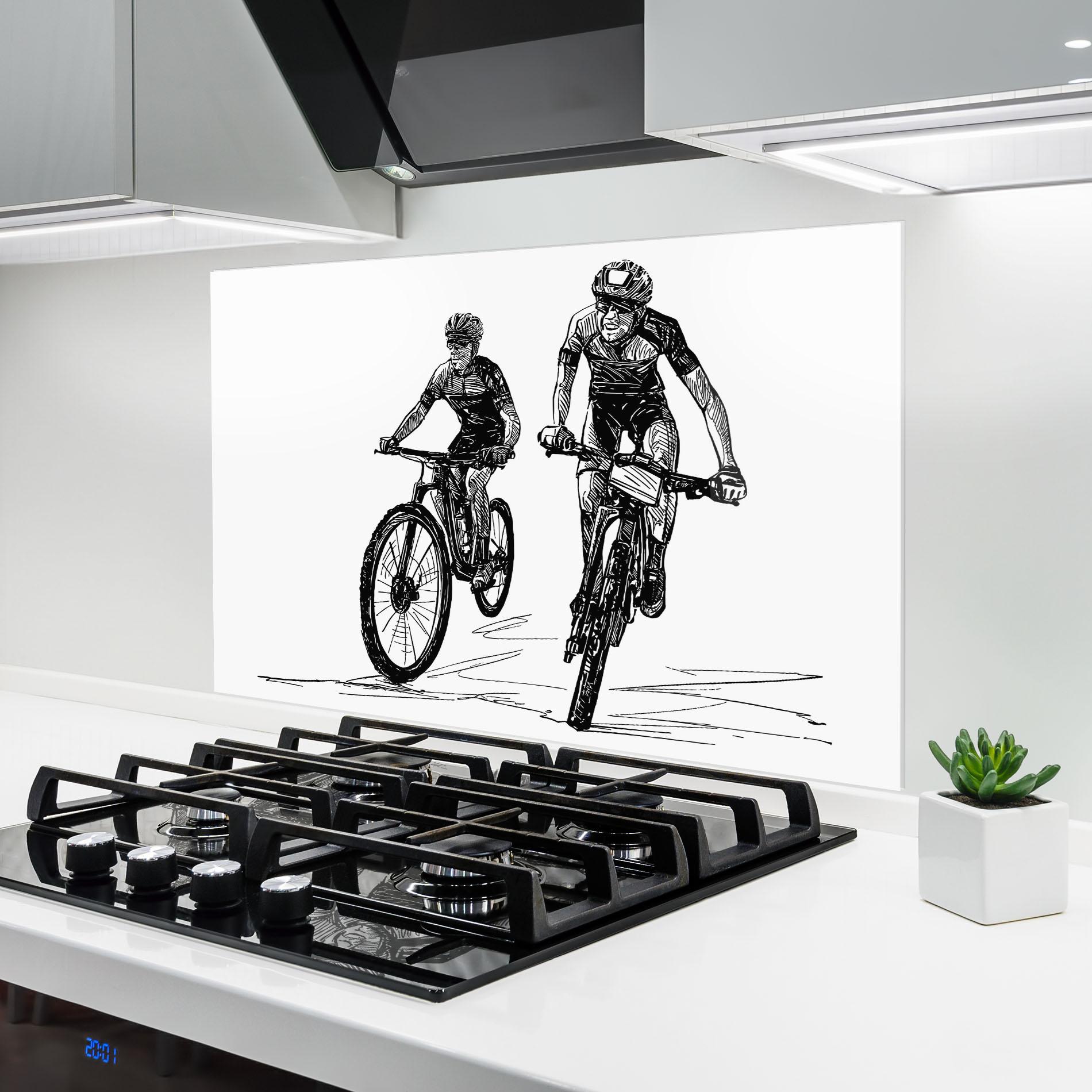 Стъклен панел за кухня Bike Couple Line mockup 6