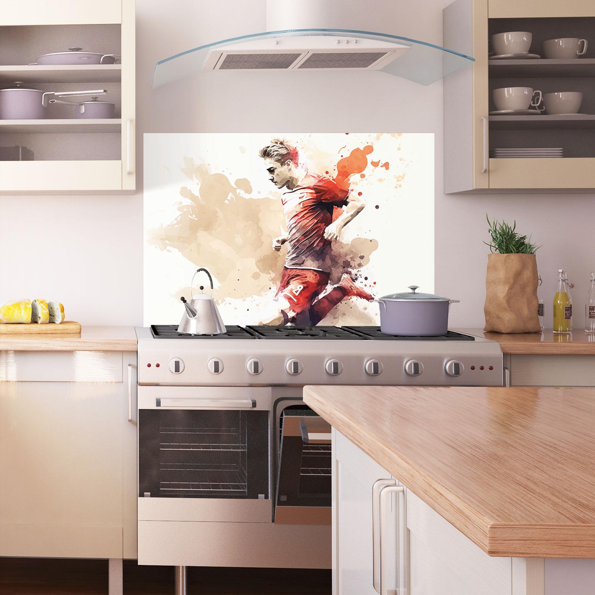 Стъклен панел за кухня Football Red Cream mockup 1