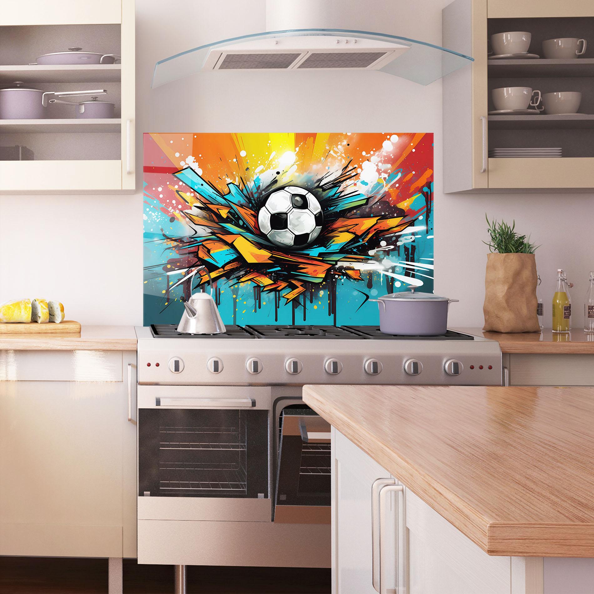 Стъклен панел за кухня Graffiti Style Football mockup 1