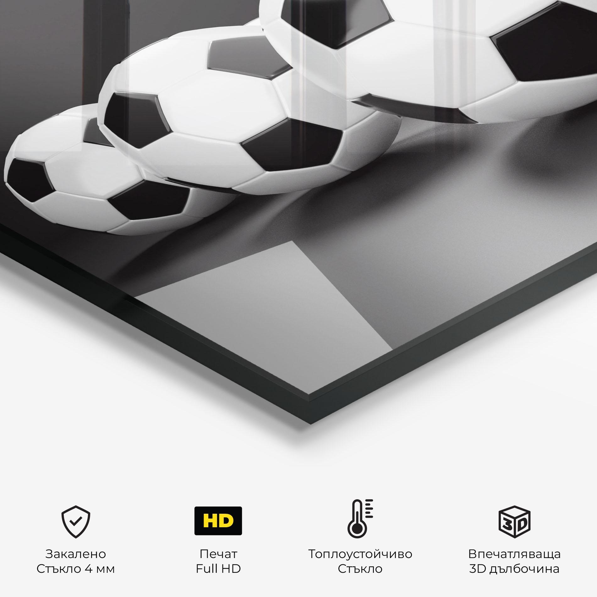 Стъклен панел за кухня Black White Football mockup 2