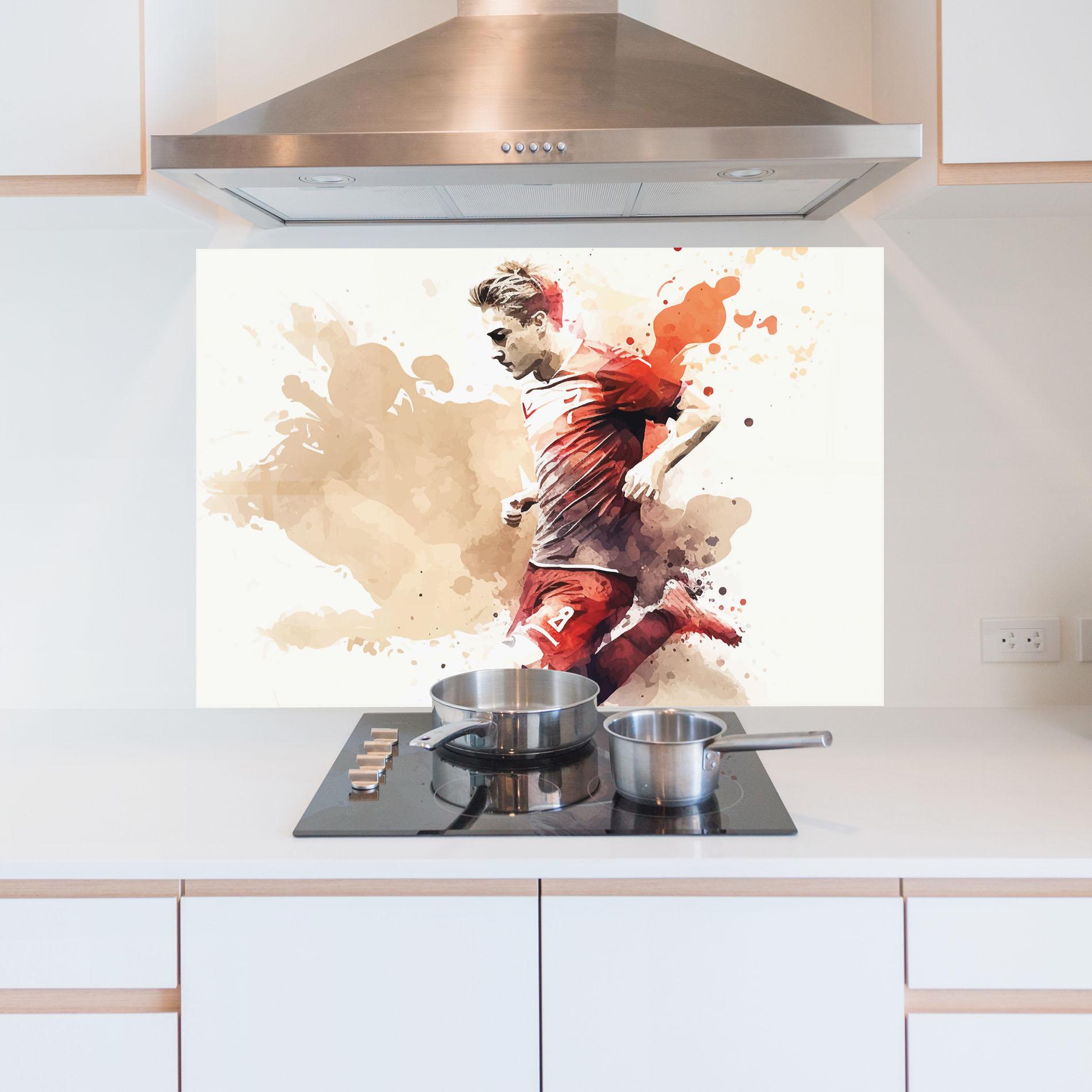 Стъклен панел за кухня Football Red Cream mockup 5