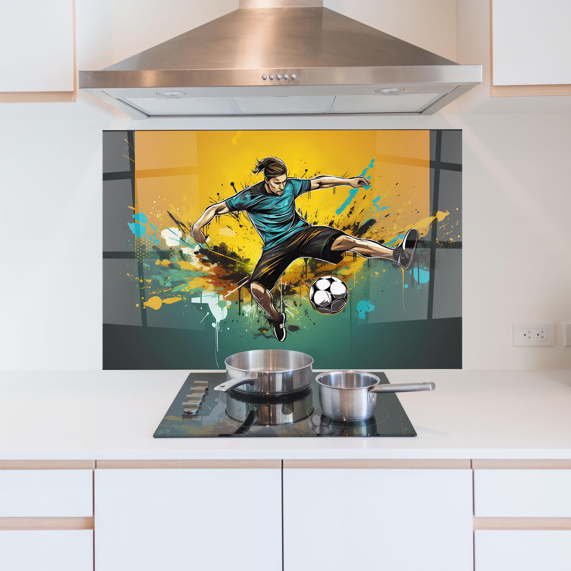 Стъклен панел за кухня Player Kicks Ball mockup 5