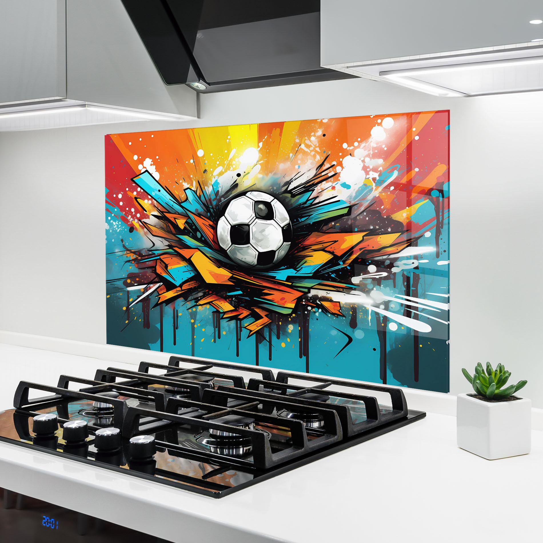Стъклен панел за кухня Graffiti Style Football mockup 6