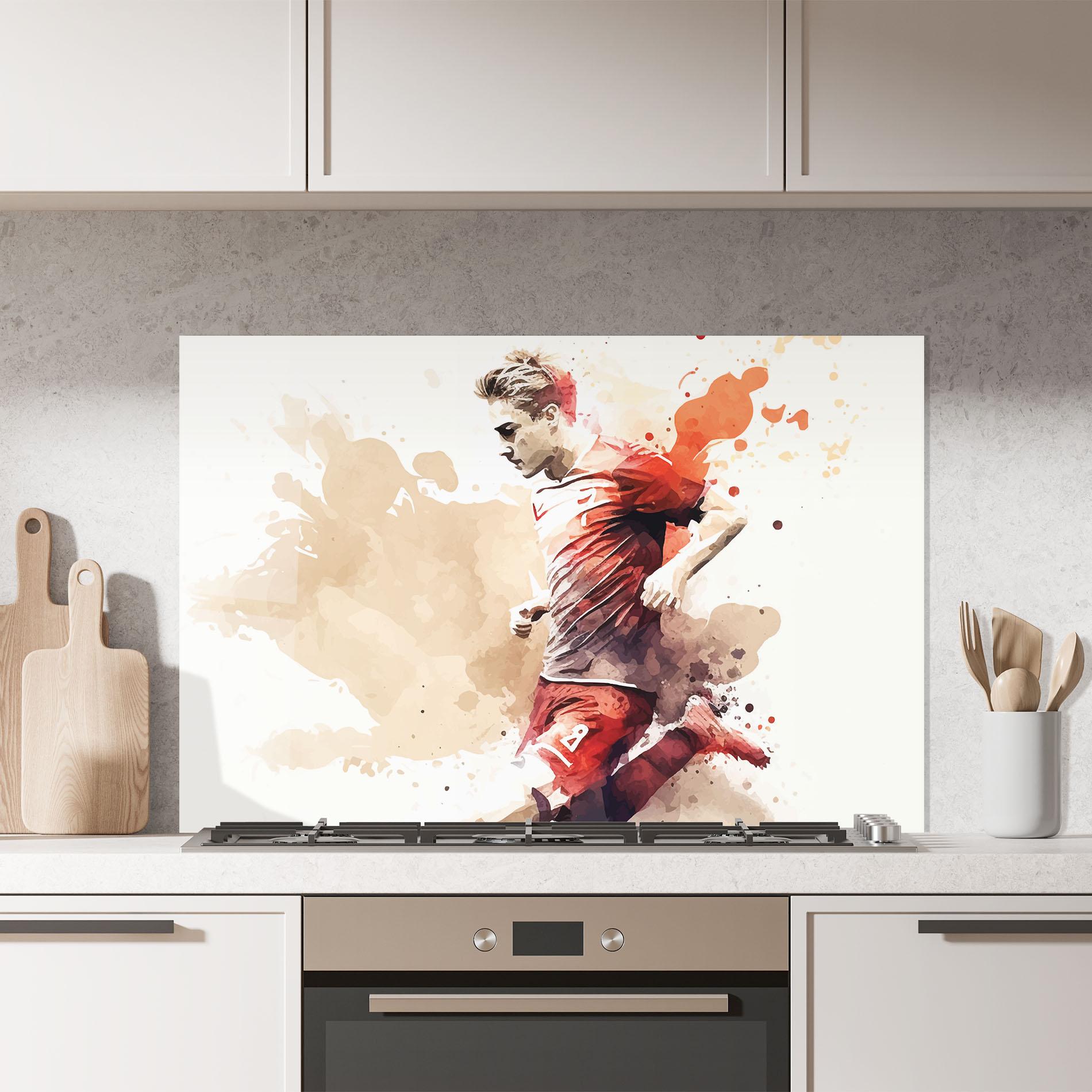 Стъклен панел за кухня Football Red Cream mockup 7