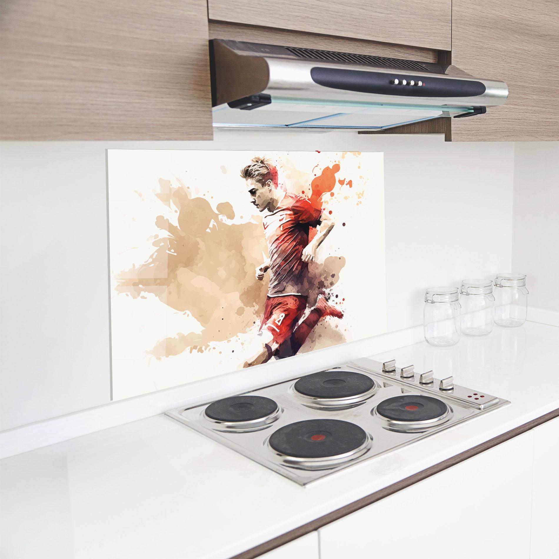 Стъклен панел за кухня Football Red Cream mockup 8