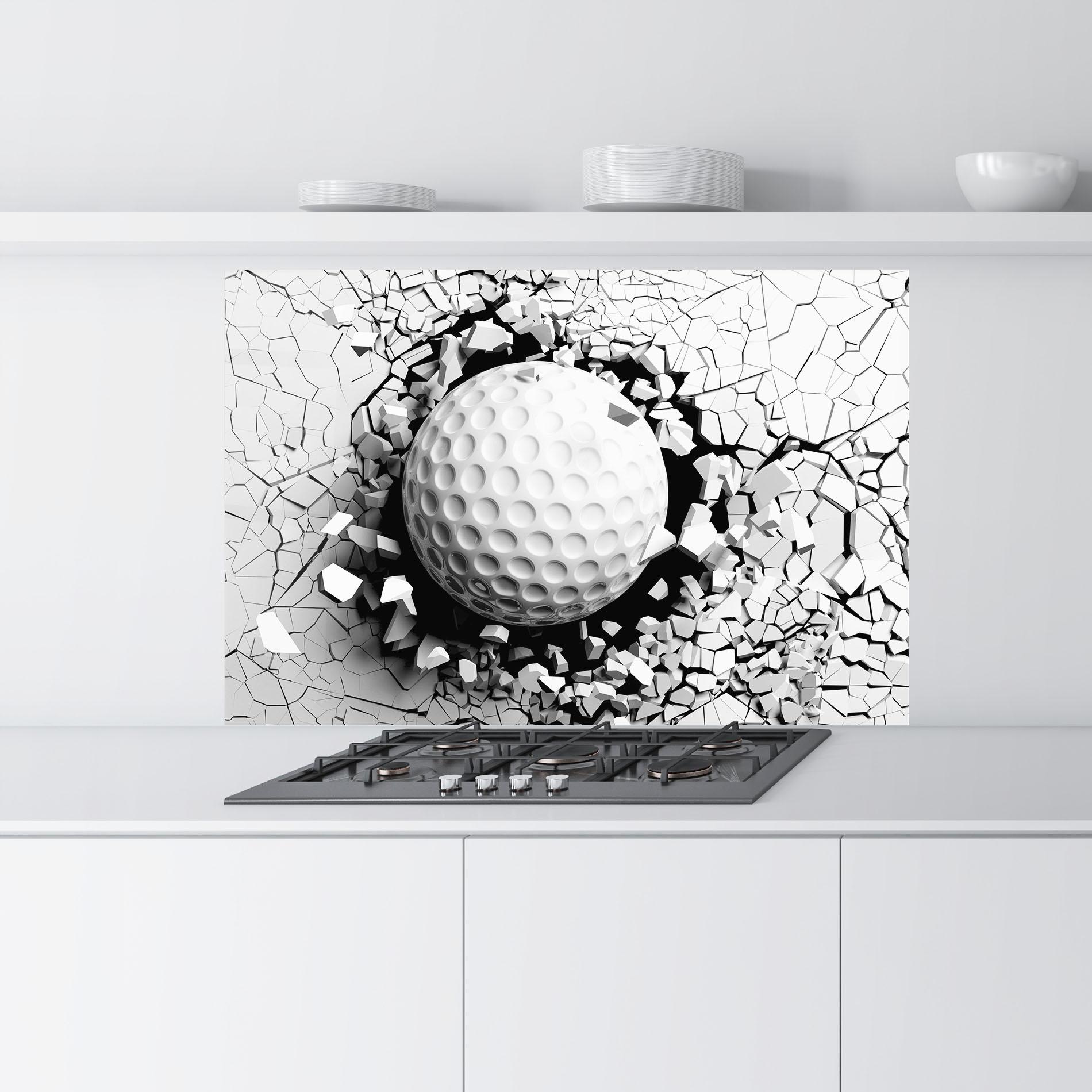 Стъклен панел за кухня Golf Ball Breaking Wall mockup 9