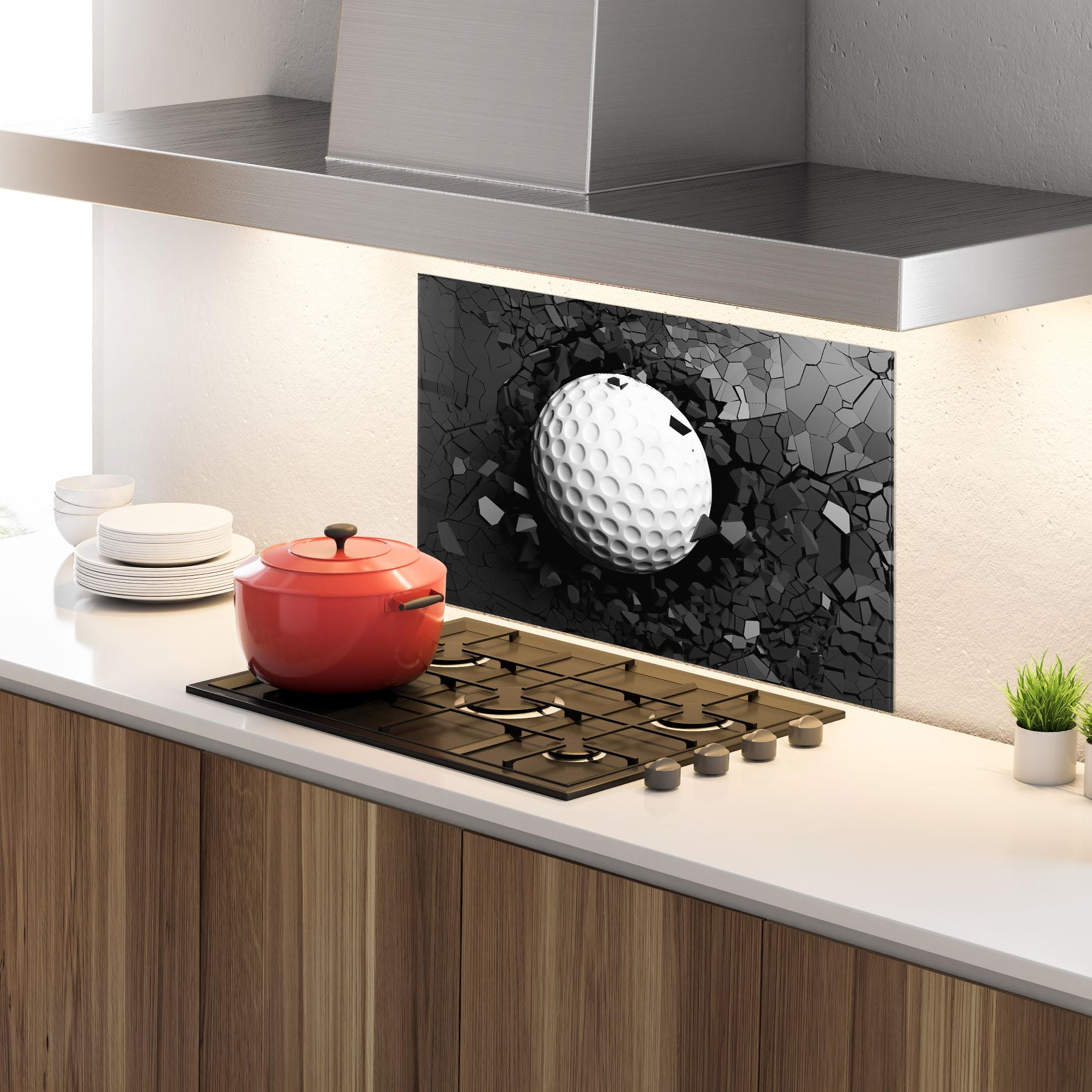 Стъклен панел за кухня Black Wall Golf Ball mockup 4