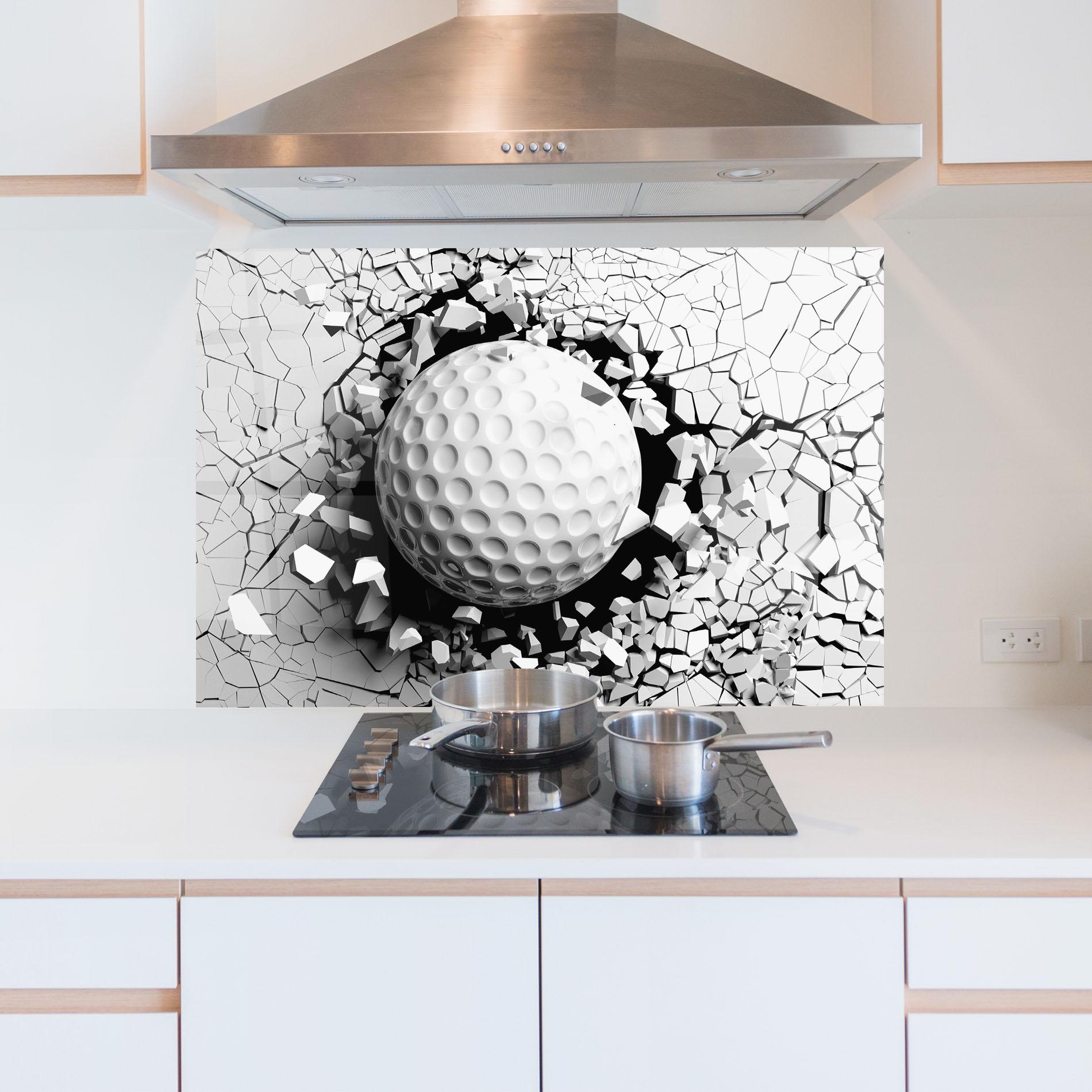 Стъклен панел за кухня Golf Ball Breaking Wall mockup 5
