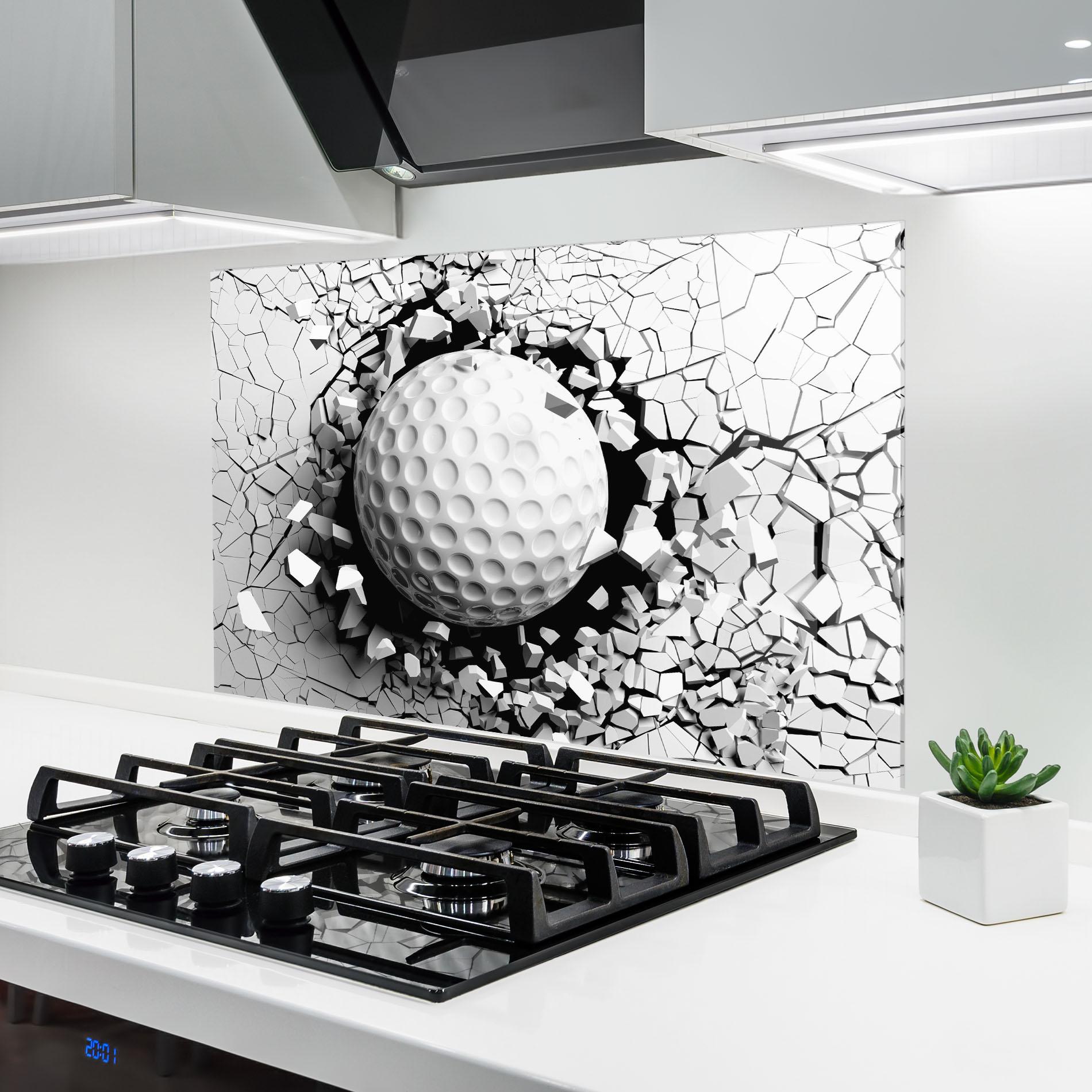 Стъклен панел за кухня Golf Ball Breaking Wall mockup 6