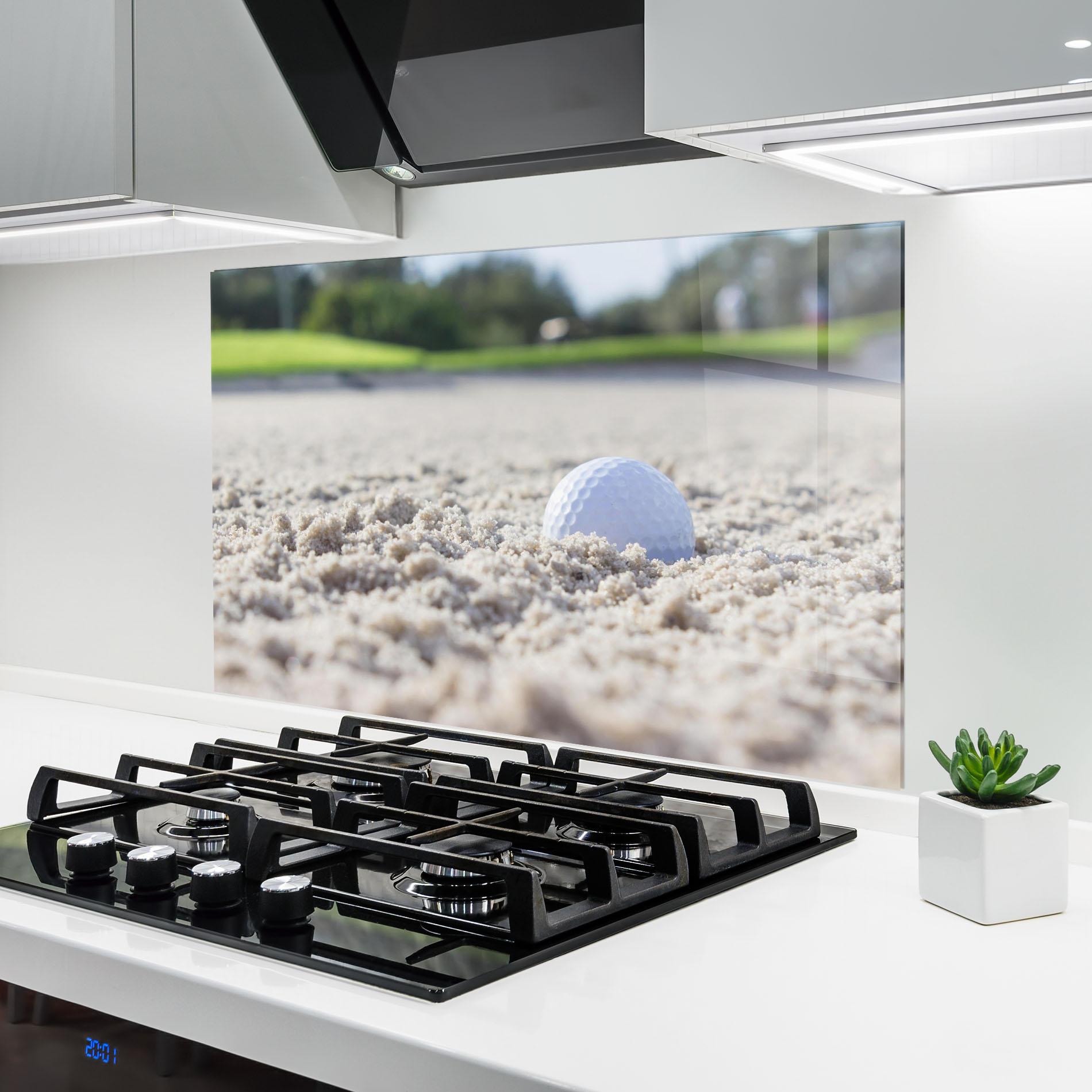 Стъклен панел за кухня Golf Ball In Sand mockup 6