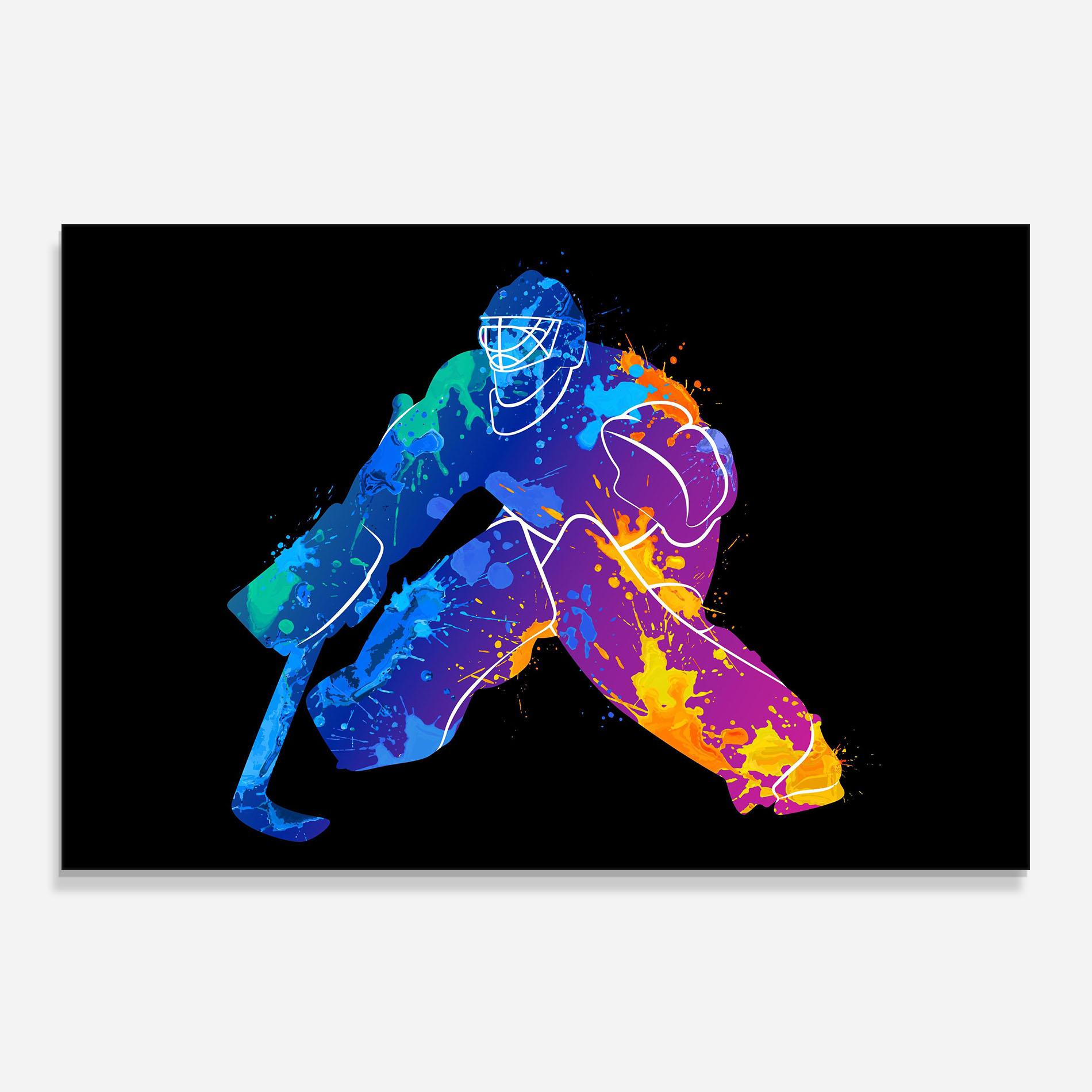 Стъклен панел за кухня Blue Purple Hockey mockup 0