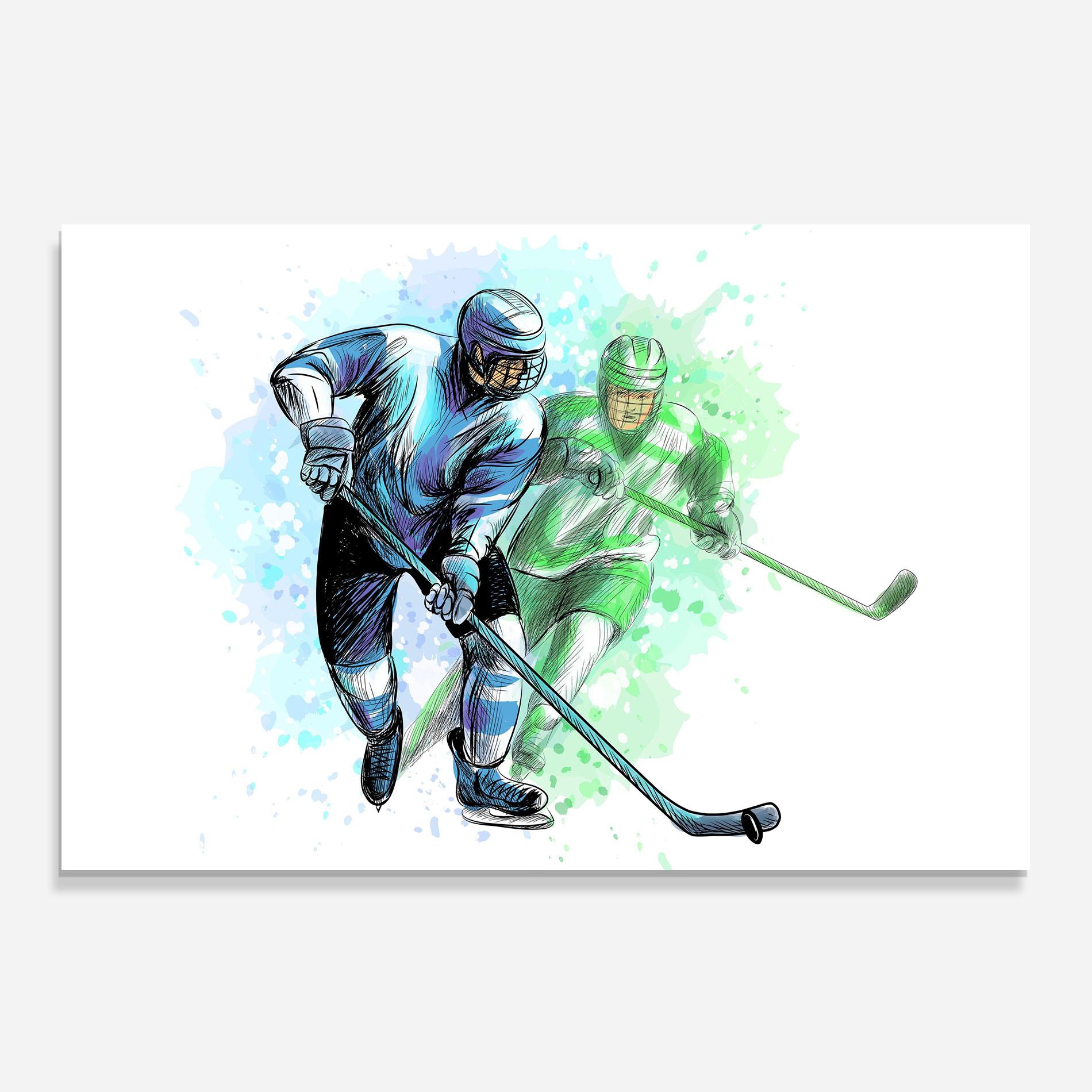 Стъклен панел за кухня Green Blue Hockey mockup 0