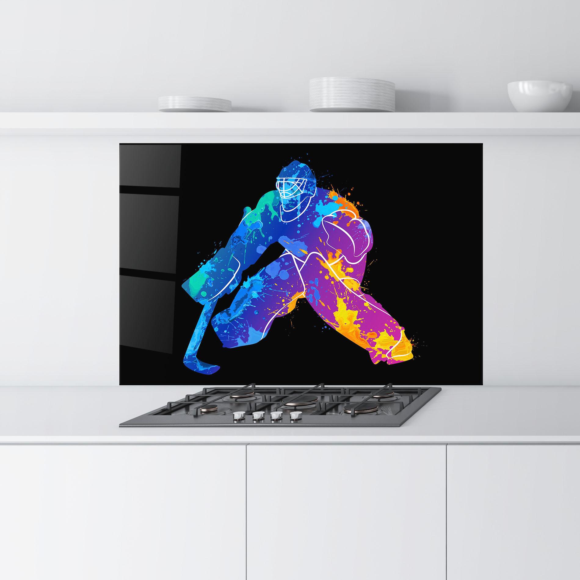 Стъклен панел за кухня Blue Purple Hockey mockup 9