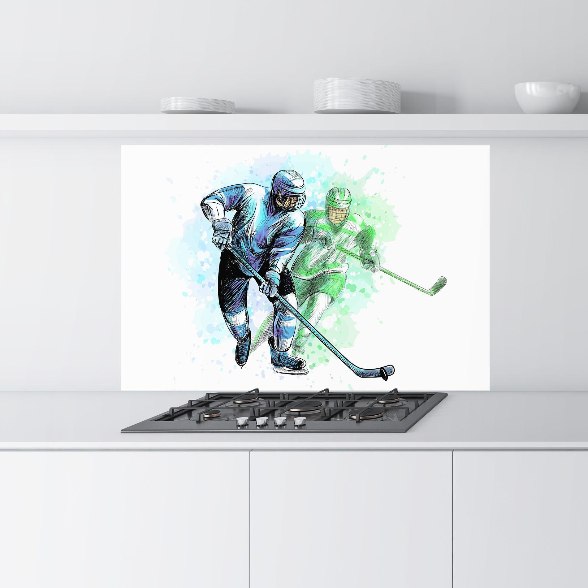 Стъклен панел за кухня Green Blue Hockey mockup 9